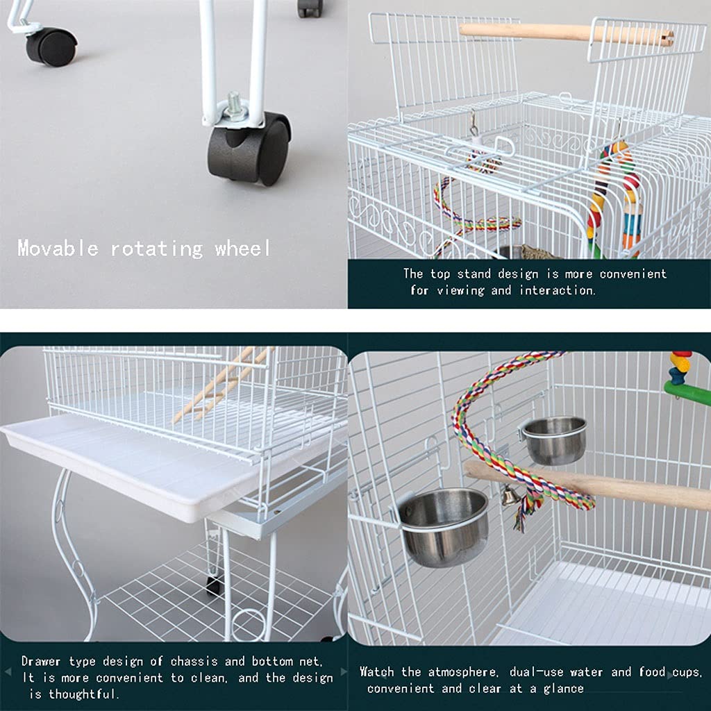 Gabbia Voliera Rack interattivi per Animali Domestici e Gabbie mobili pappagalli Sono Adatti per canarini Piccoli pappagalli, fringuelli, Uccelli Amore e parrocchetti Bird Cage (Color : White)