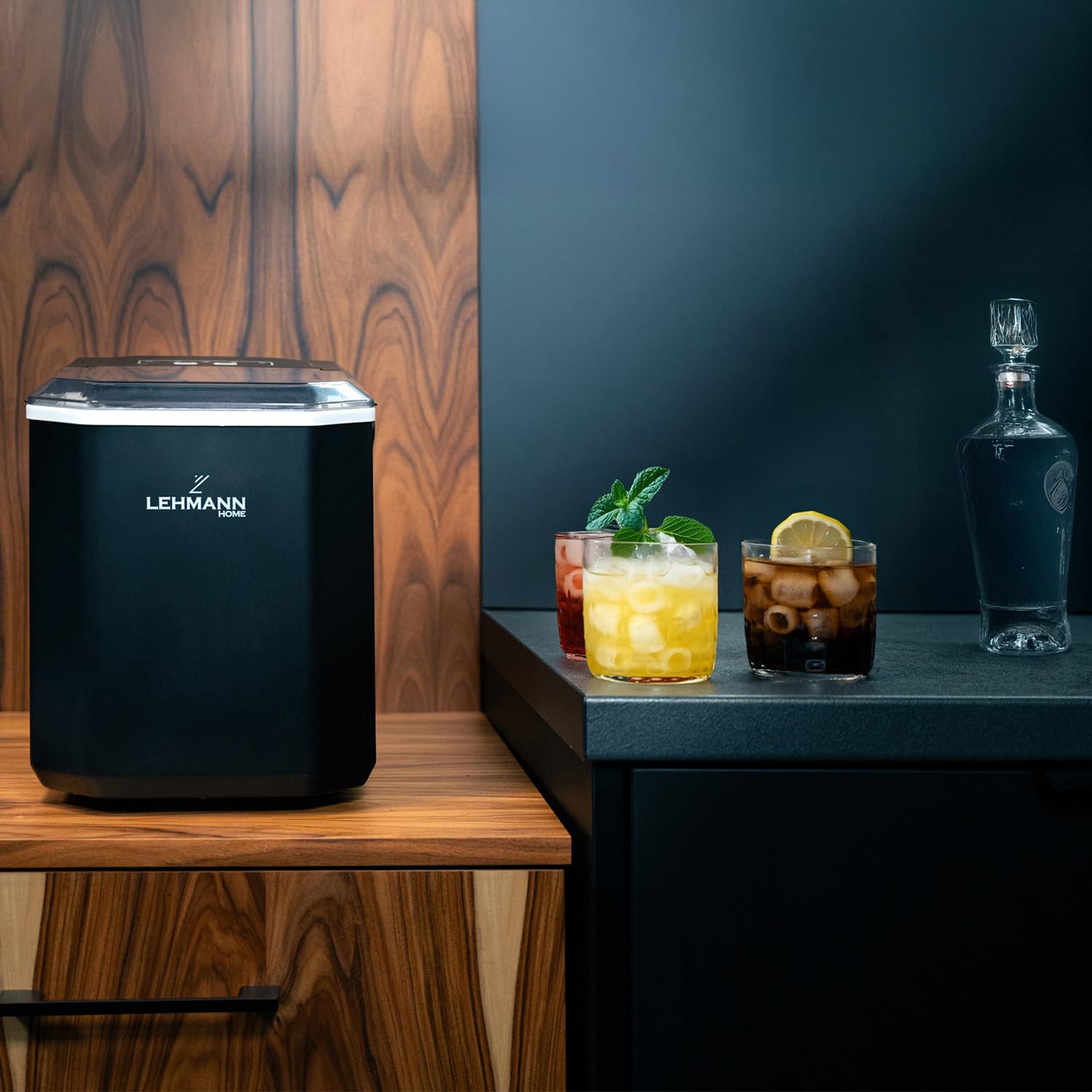 LEHMANN Eiswürfelmaschine, 9 Eiswürfel in 6–8 Minuten, 2 Größen, 12kg in 24 Stunden, Eiswürfelbereiter mit tragbarem Griff für Zuhause, Party, Büro und Camping
