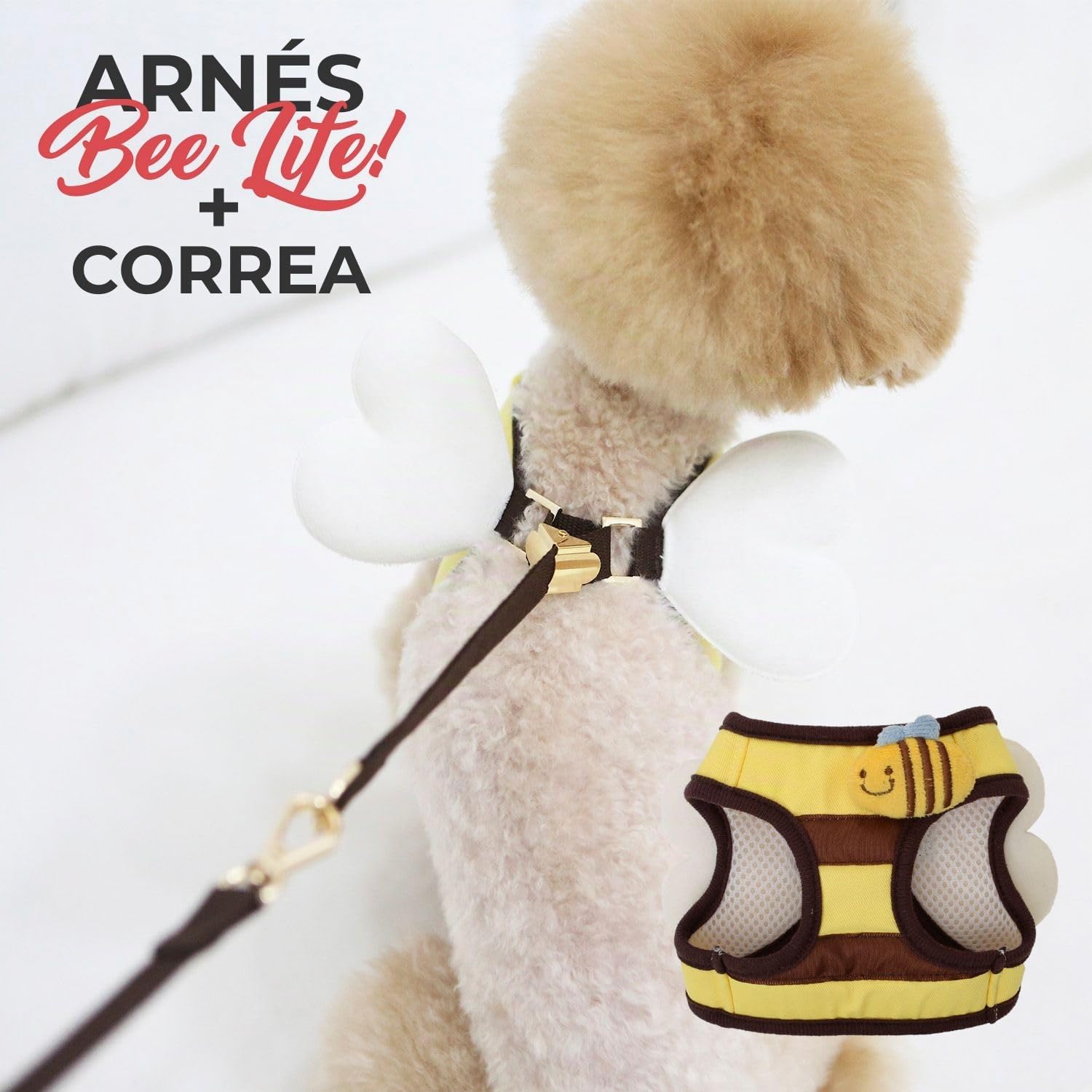 Its Dog & Kangachi - Arnés de Abeja con Correa, Arnés Honeybee, Arnes para Perros, Arnes para Vestir Moderno y Elegante, Ajuste Ergonómico, Perros Pequeños y Medianos, Made in Korea, Talla S