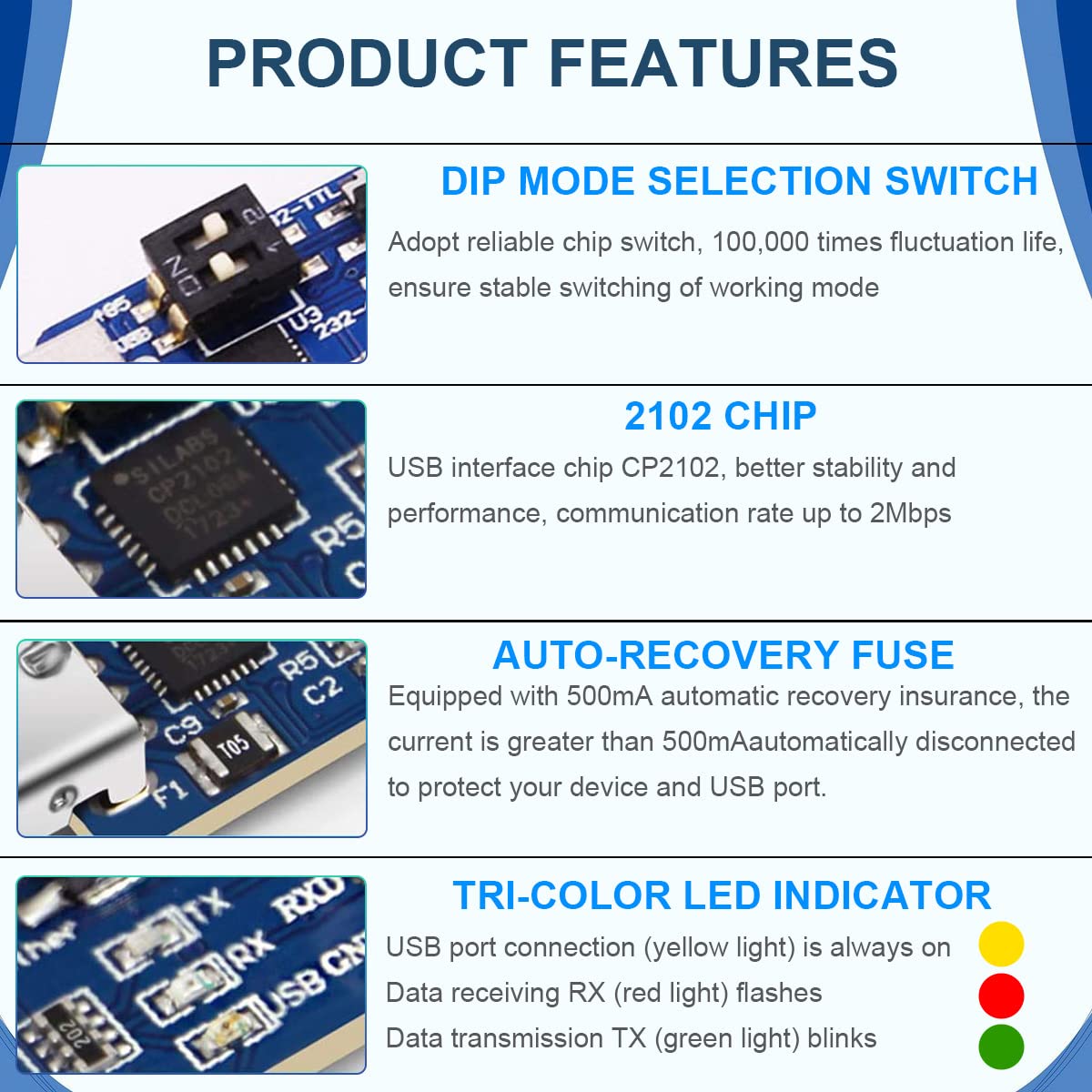 CP2102 Convertitore USB-UART 6 in 1 Modulo adattatore seriale da USB a TTL multifunzionale (USB a TTL 485 232, TTL a 232 485, RS232 a 4850) 2Mbps per Windows 7/8/10, Linux, per Arduino