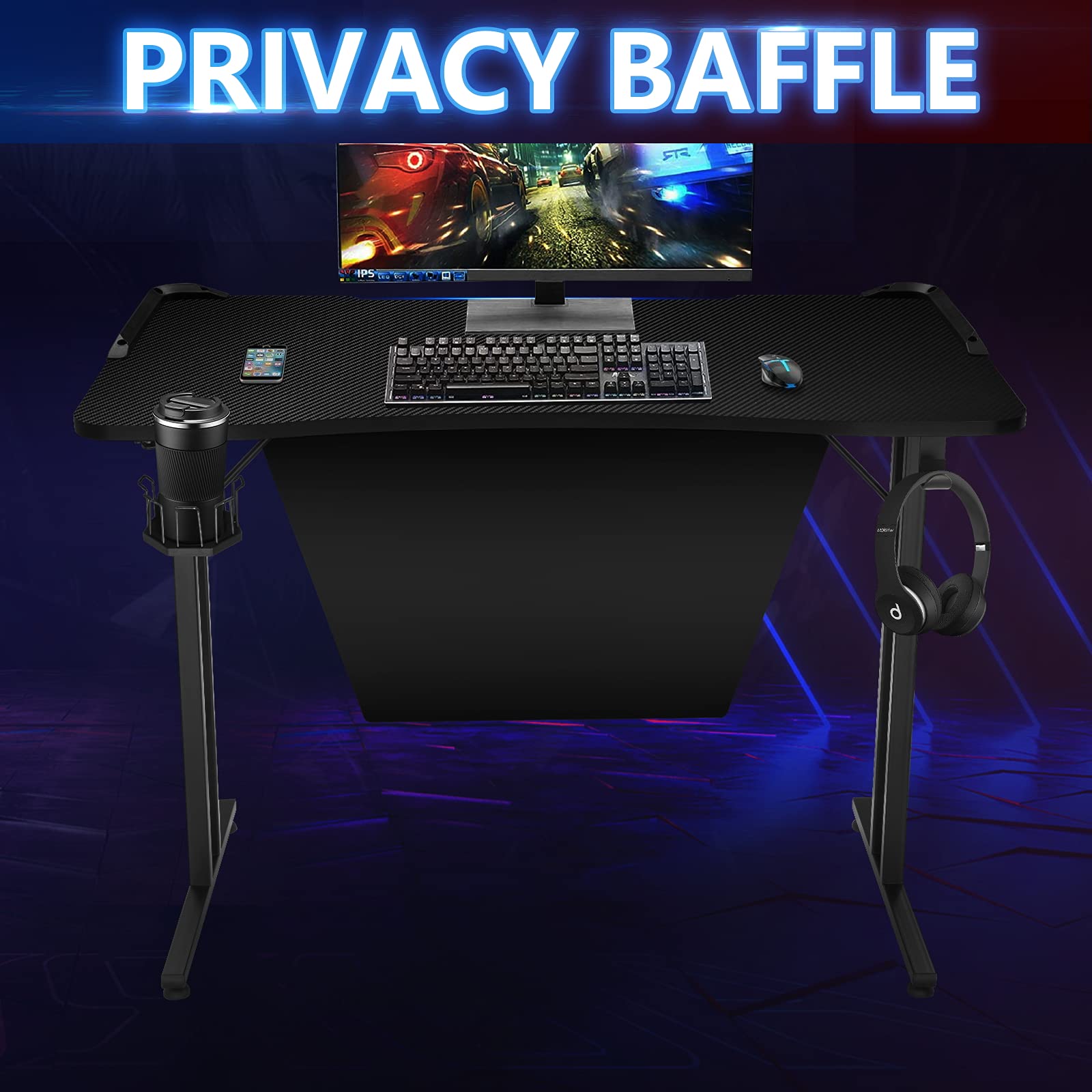 GTRACING Gaming Desk,LED Lighting Computer Racing Style Gaming Table