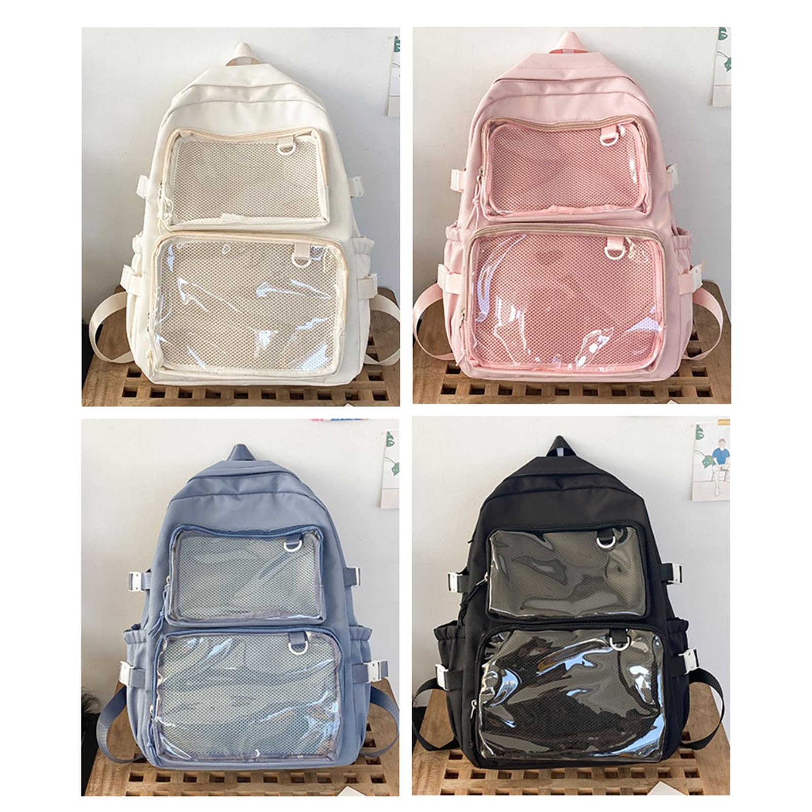 Ita Bag con finestre trasparenti per donne e adolescenti, zaino Kawaii JK Pin Display Zaino carino estetico grande zaino per la scuola casual zaino resistente Bookbag Anime Cosplay Regali