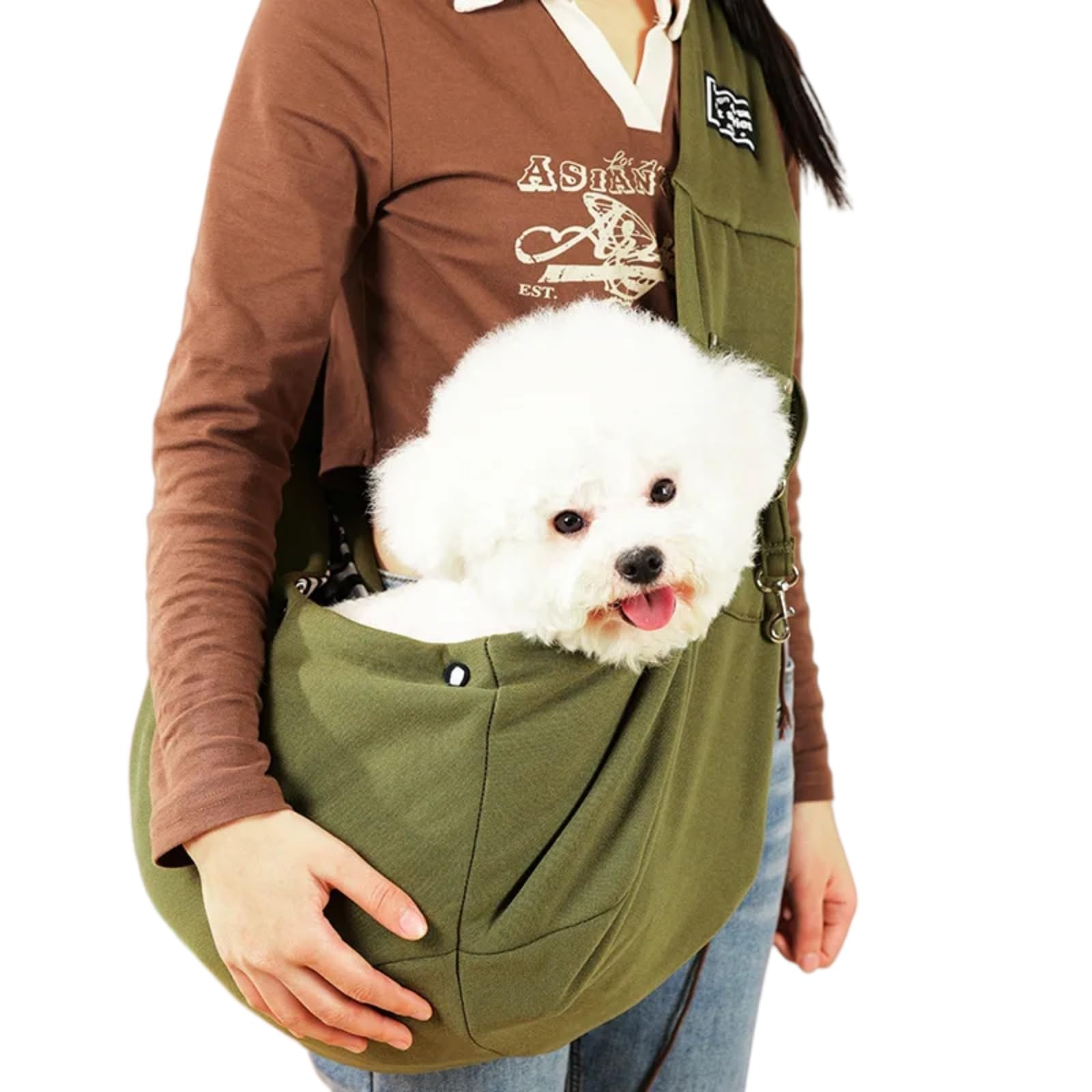 Veslyn Pet Travel Bag Lightweight Carry Sling For Cats & Small Dogs, Comfortable Crossbody Shoulder Carrier Outdoor Daily Use-army Green