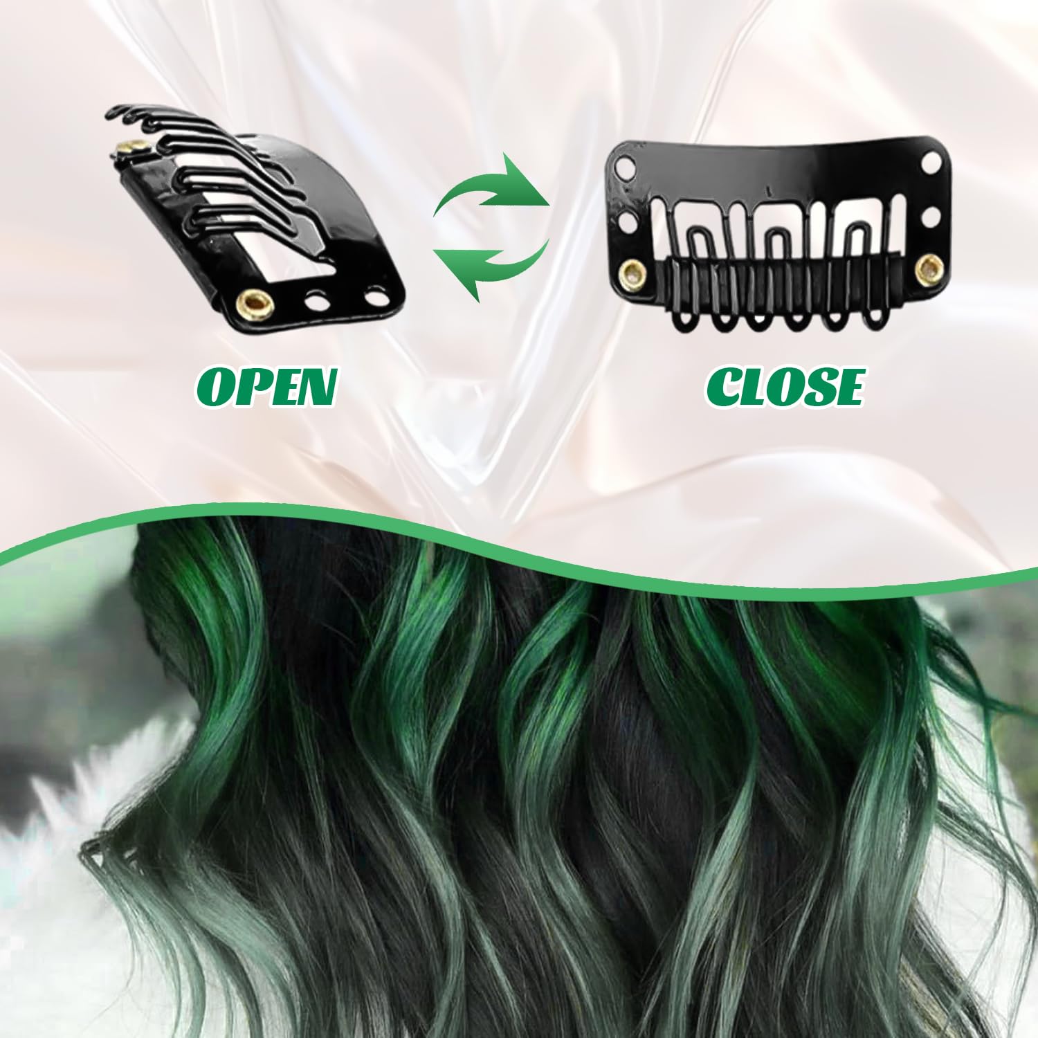 10 Pcs Hair Extensions, Green-light green gradien, 55 cm - Image 4