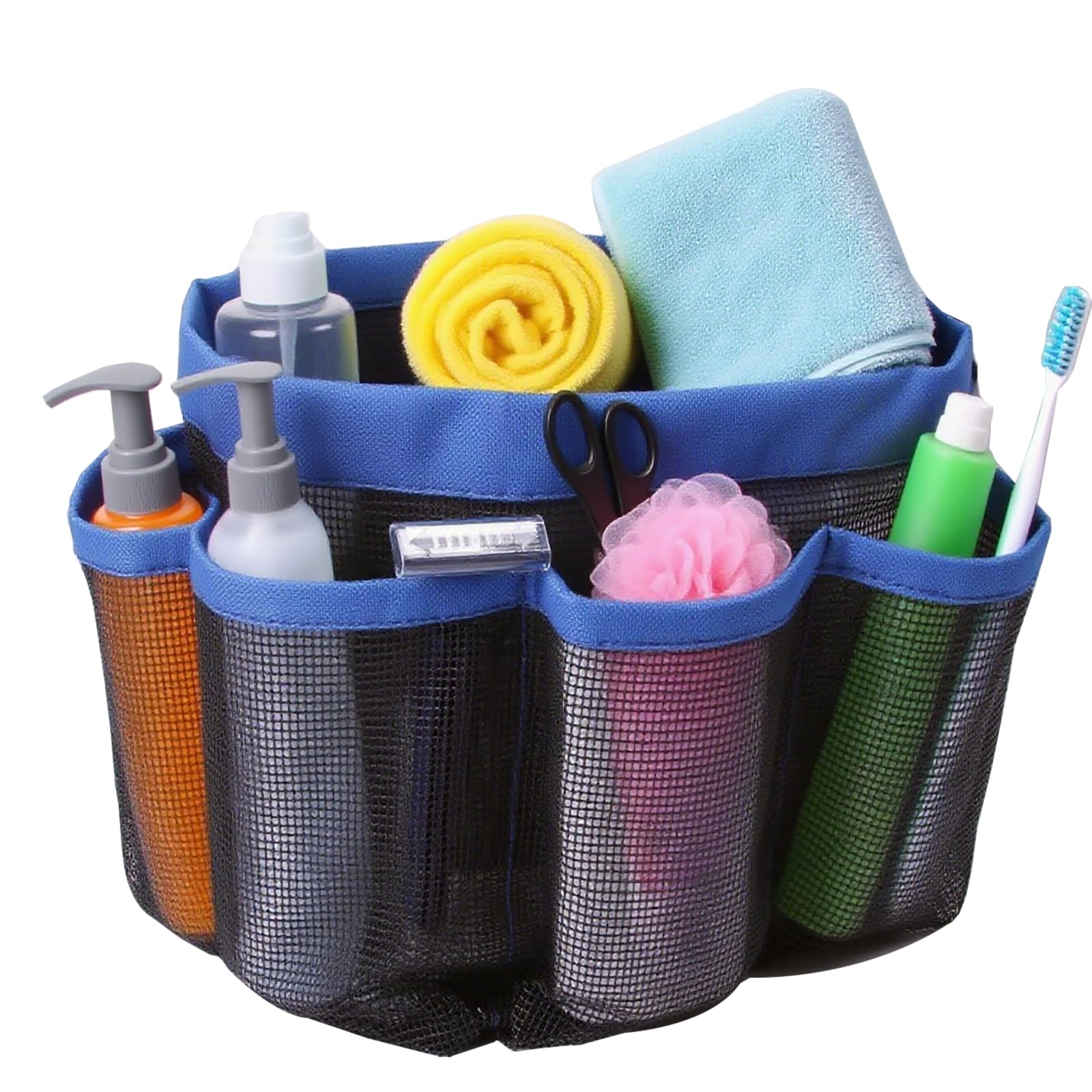 INTSUPERMAI Mesh Shower Caddy Portable Blue Color with 8 Pockets Quick Dry Shower Bag Portable Toiletry Tote for