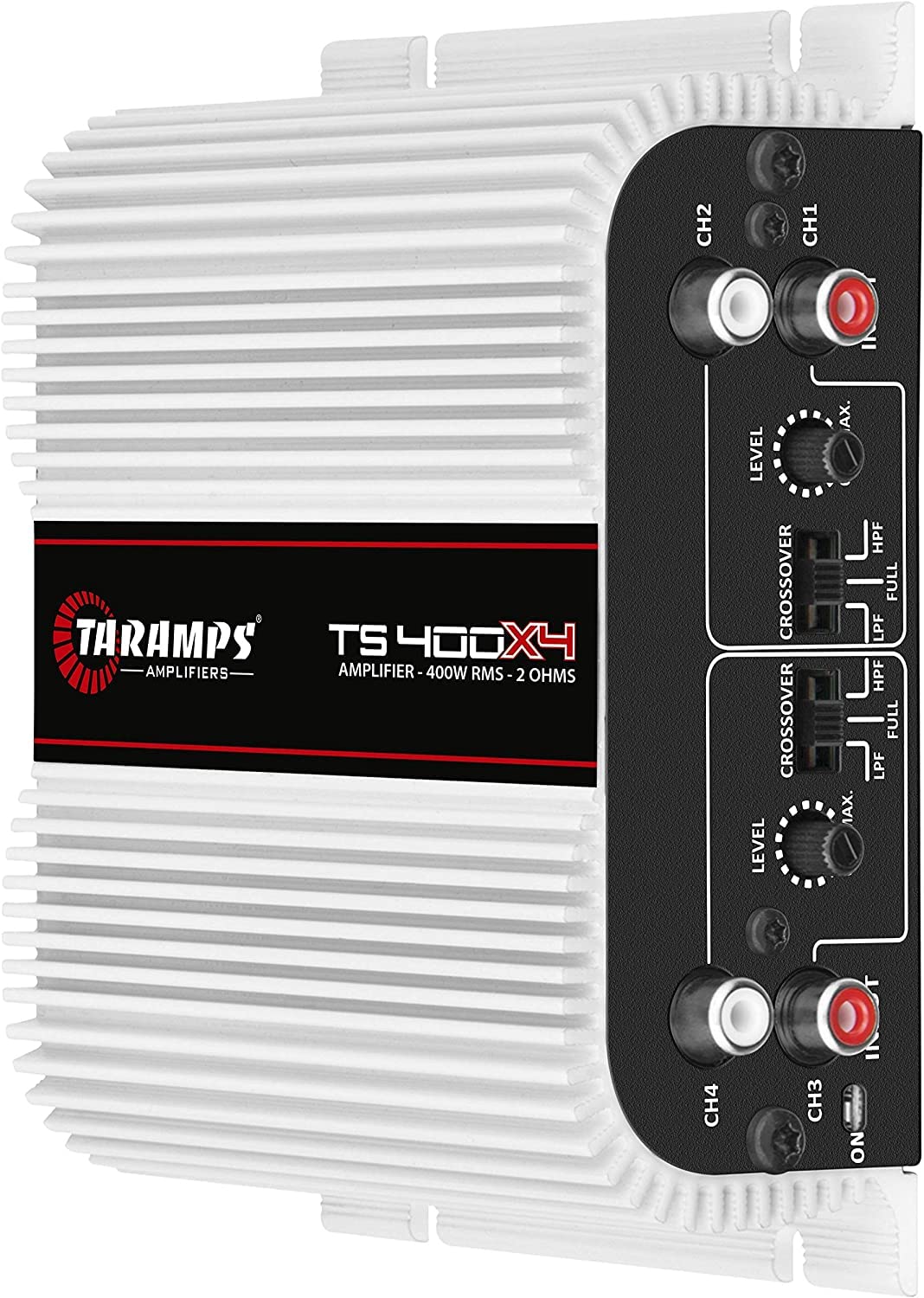 Taramps TS 400x4 FULL RANGE 2 Ohms 400 watts RMS 4 Channels Car Audio Amplifier RCA Input Class D, 2 Bridged Channels, Multichannel Amp, RCA, Aluminium High Power