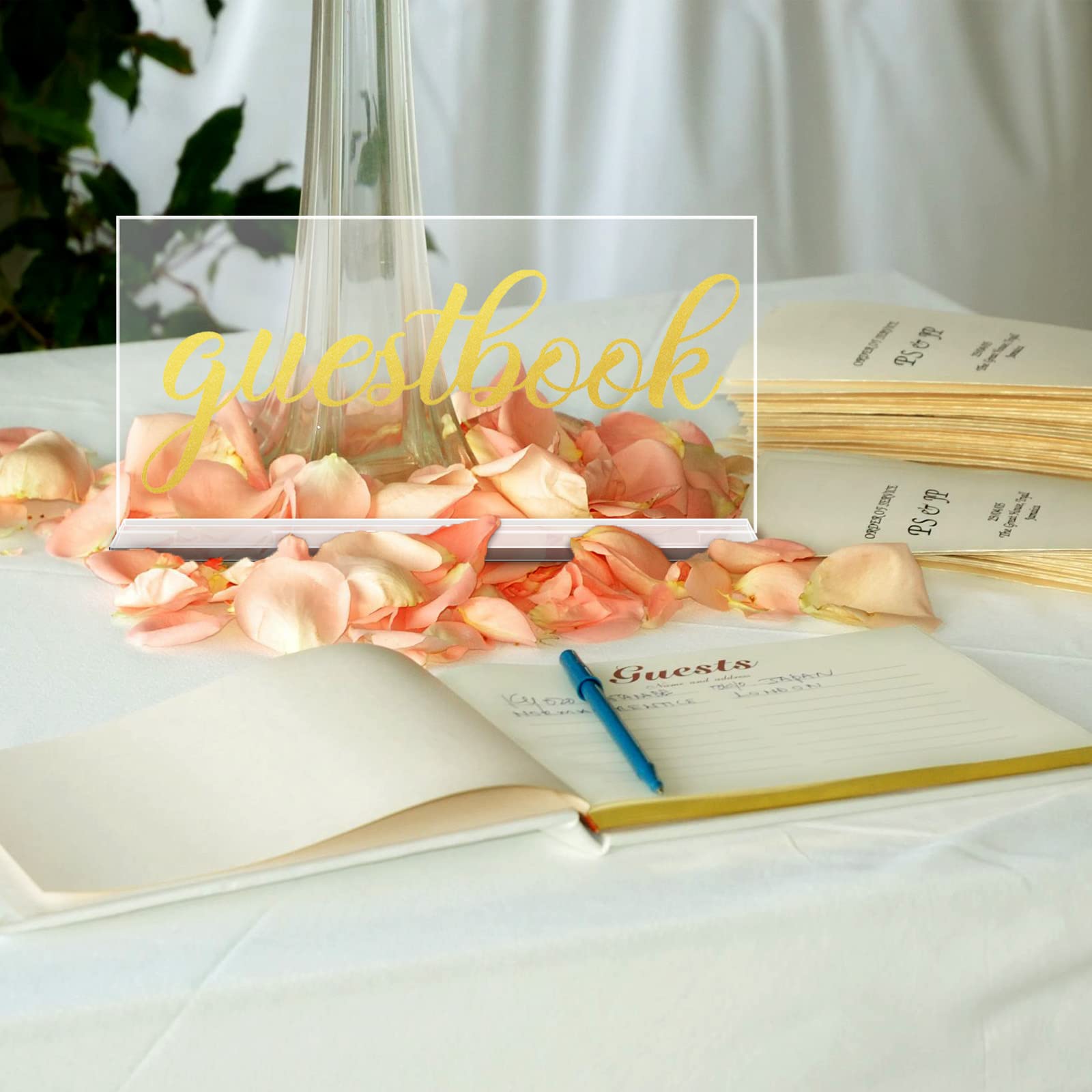 Yulejo Cartel acrílico de recepción de boda, 2 unidades, tarjetas y regalos de boda con soporte rústico para colgar en casa, cabina, playa, fiesta, decoración del hogar, 2 estilos (impresión dorada)