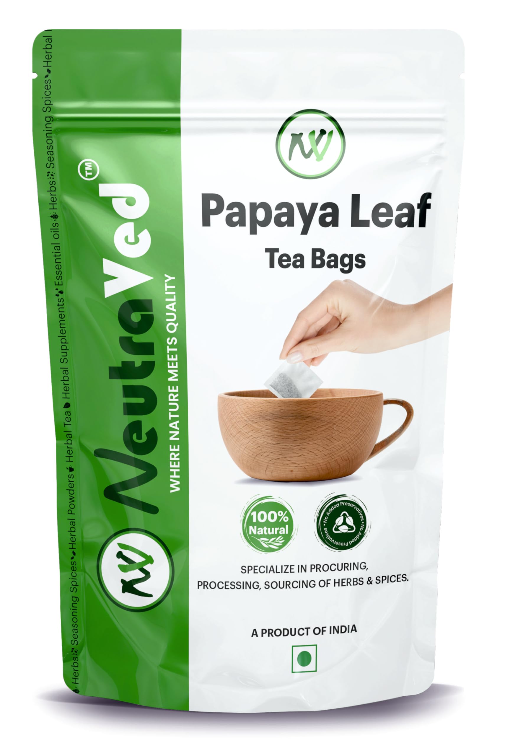 NeutraVed Papaya Leaf Tea - 40 Tea Bags | Pure Papaya Leaf | Herbal Tea for Healthy Immunity | Reusable Zipper Pouch | Pack of 1 (B0D79LWY14) Amazon Price History, Amazon Price Tracker
