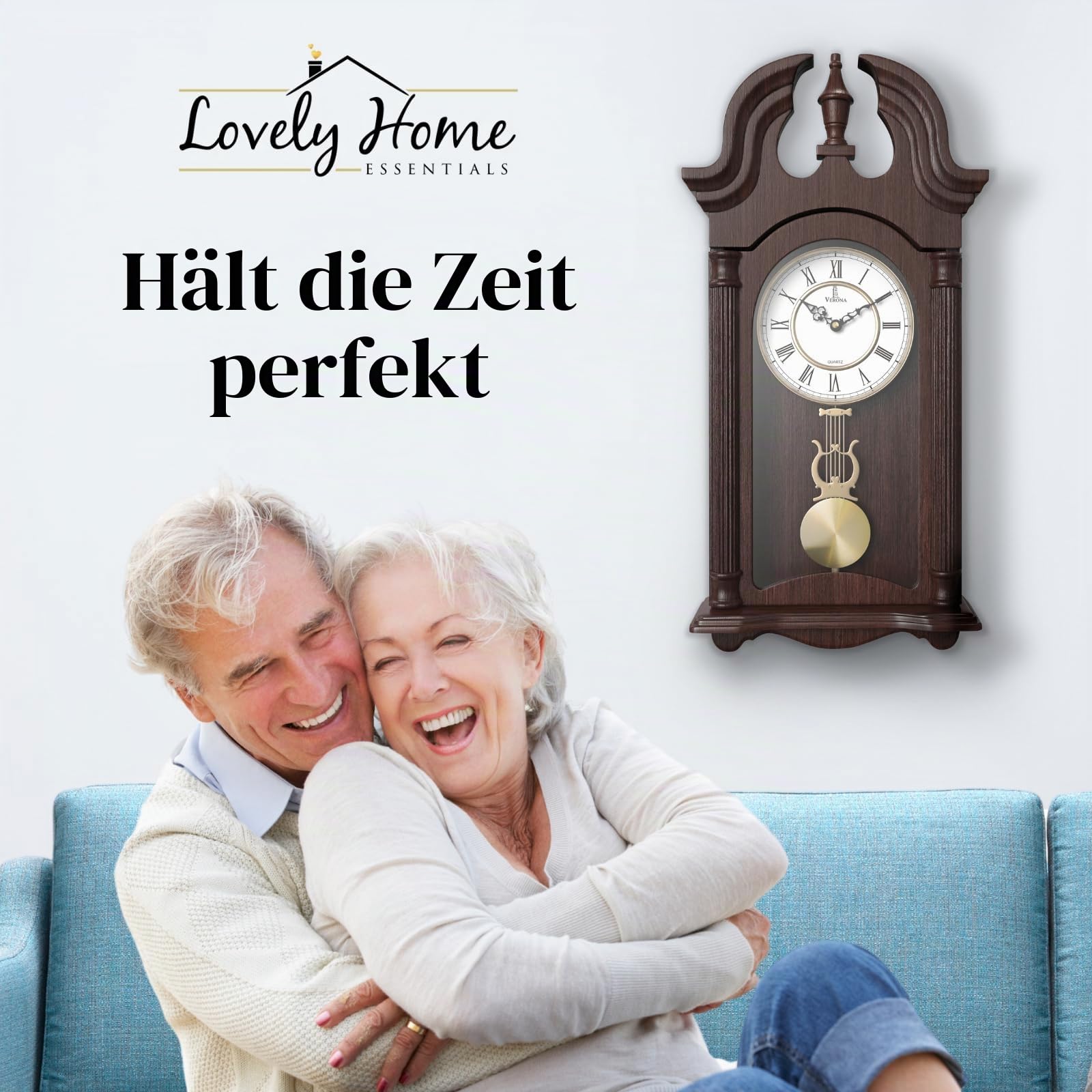 Pendel-Wanduhr, batteriebetrieben, hölzerne hängende Großvater-Wanduhr mit Pendel, 59,7 x 22,9 cm, leise, nicht klingelnd, mit Echtholz für Wohnzimmer-Dekor, Büro und Heimdekoration, Geschenk