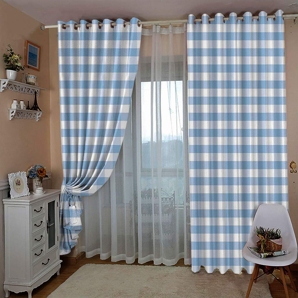 2er-Set Vorhang Blau & Kariert Blickdichte Gardinen -Lichtundurchlässige Vorhänge mit Ösen für Schlafzimmer Kinderzimmer Geräuschreduzierung 2er Set Größe:2 x B140 x H175cm
