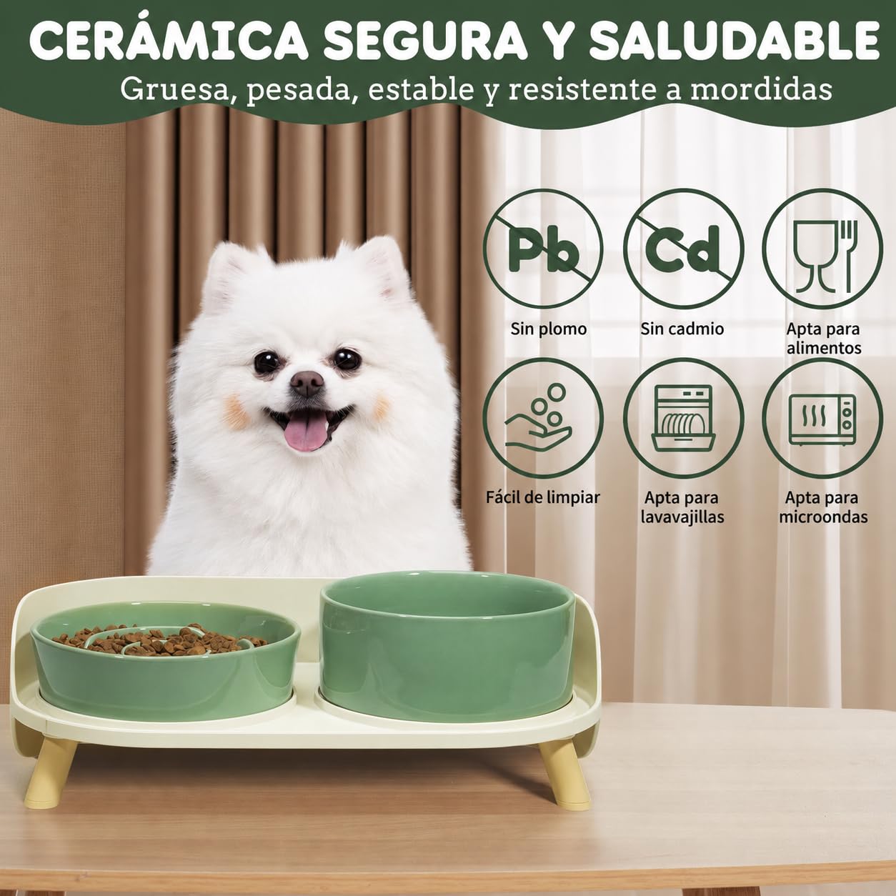 Cuencos elevados de alimentación lenta para perros, juego de cuencos de cerámica para alimentos y agua con soporte, platos elevados para mascotas para perros pequeños y medianos