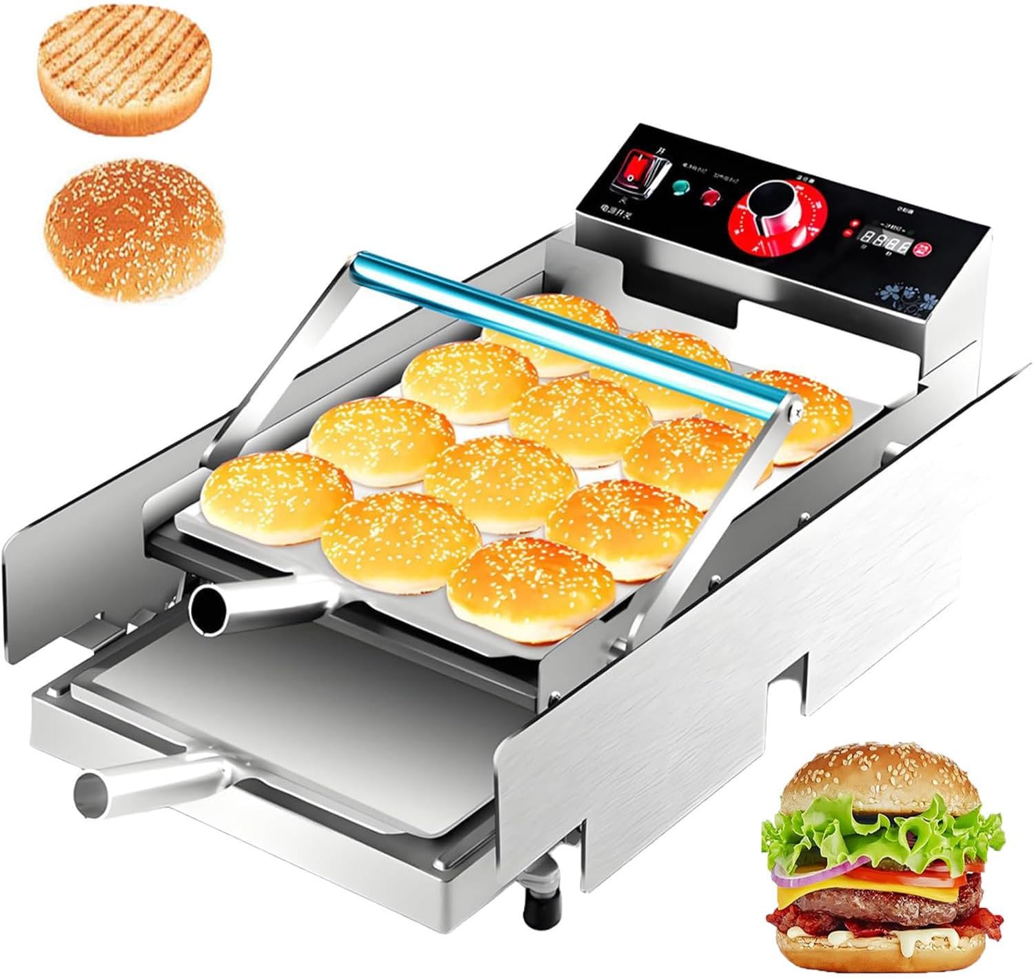 Hamburger Toaster Machine,Electric Hamburger Oven,Automatic Grilling Machine,with 0-3 Minute Timer,Adjustable Temperature 50-300°c,for Fast Food Restaurant and Family Kitchens Big