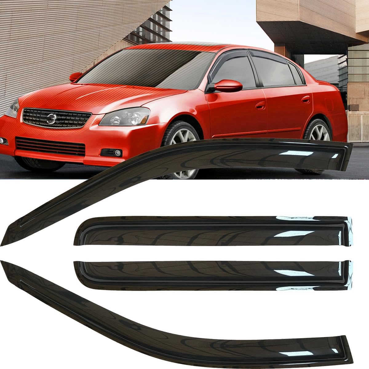 4pcs Original Shatterproof Rainproof Side Window Wind Deflectors for Altima 02-06,Tape-on Sun Rain Guards Sets,Nice Looking Window Visors for Cars,Vent Deflector for 2002-2006 Nissan Altima 94722