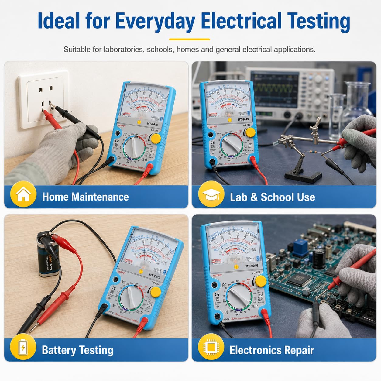 Multimetro Analogico Tester Elettricista Con Puntali | Tester Elettrico Multimetro Voltmetro Amperometro Ohmetro Tascabile Per Ac/Dc Tensione, Dc Corrente, Resistenza E Batterie