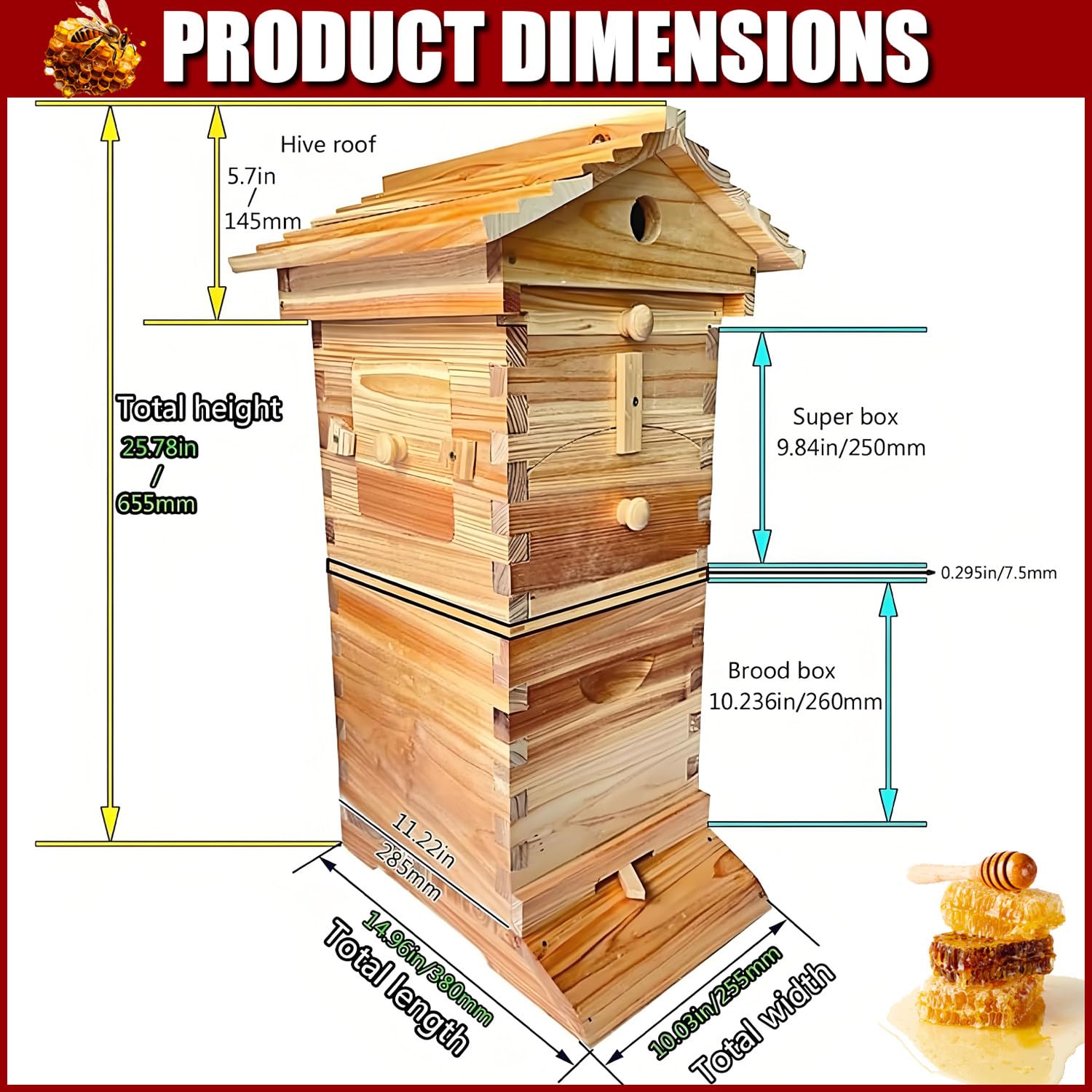 Kit di avviamento per Apicoltura, arnia in Legno a Flusso Automatico per Miele, Include 4 telaini per api e 6 vassoi per favi, Kit di avviamento per apicoltori con Arnie e Accessori.