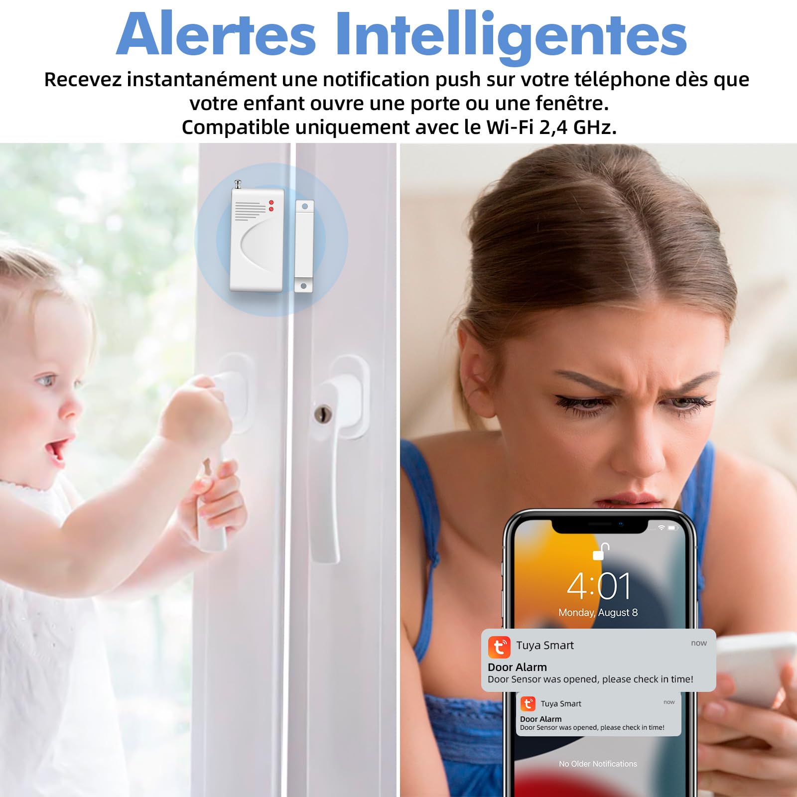 WiFi Alarme Detecteur de Mouvement, Sirène Alarme Exterieure 115 DB, Capteur D'Alarme De Porte, Alarme Detecteur De Mouvement Et TéLéCommande