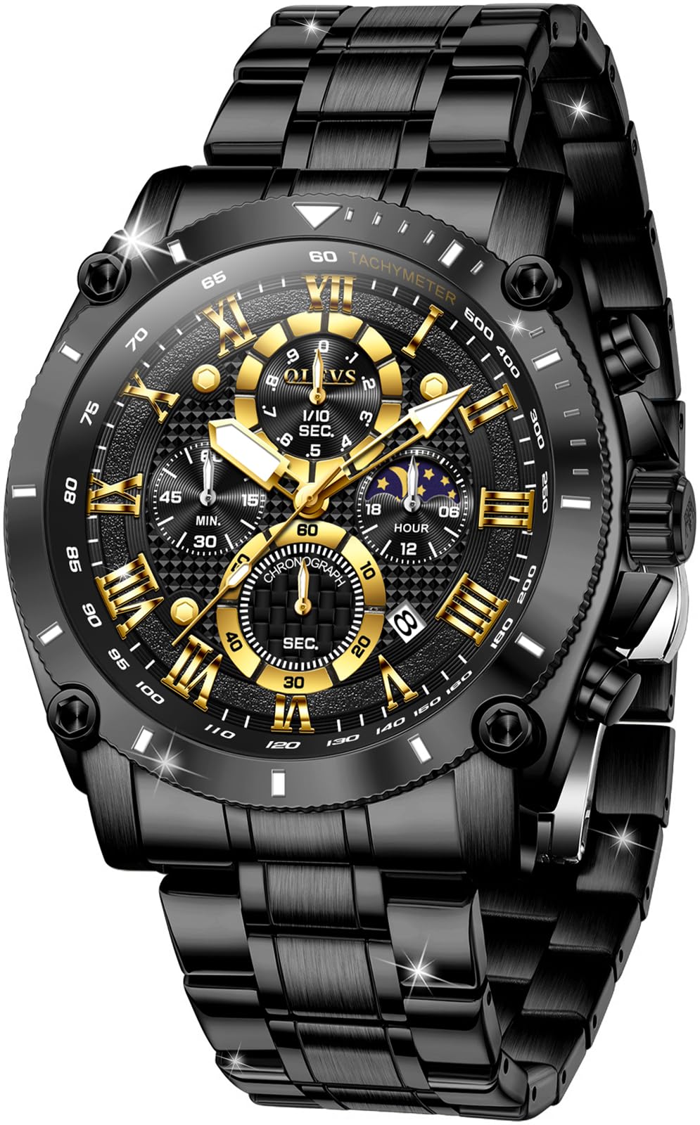 OLEVS Mens Watch Chronograph Luxury Diamond Dress Business Analog Quartz Wrist Watches Stainless Steel Waterproof Luminous