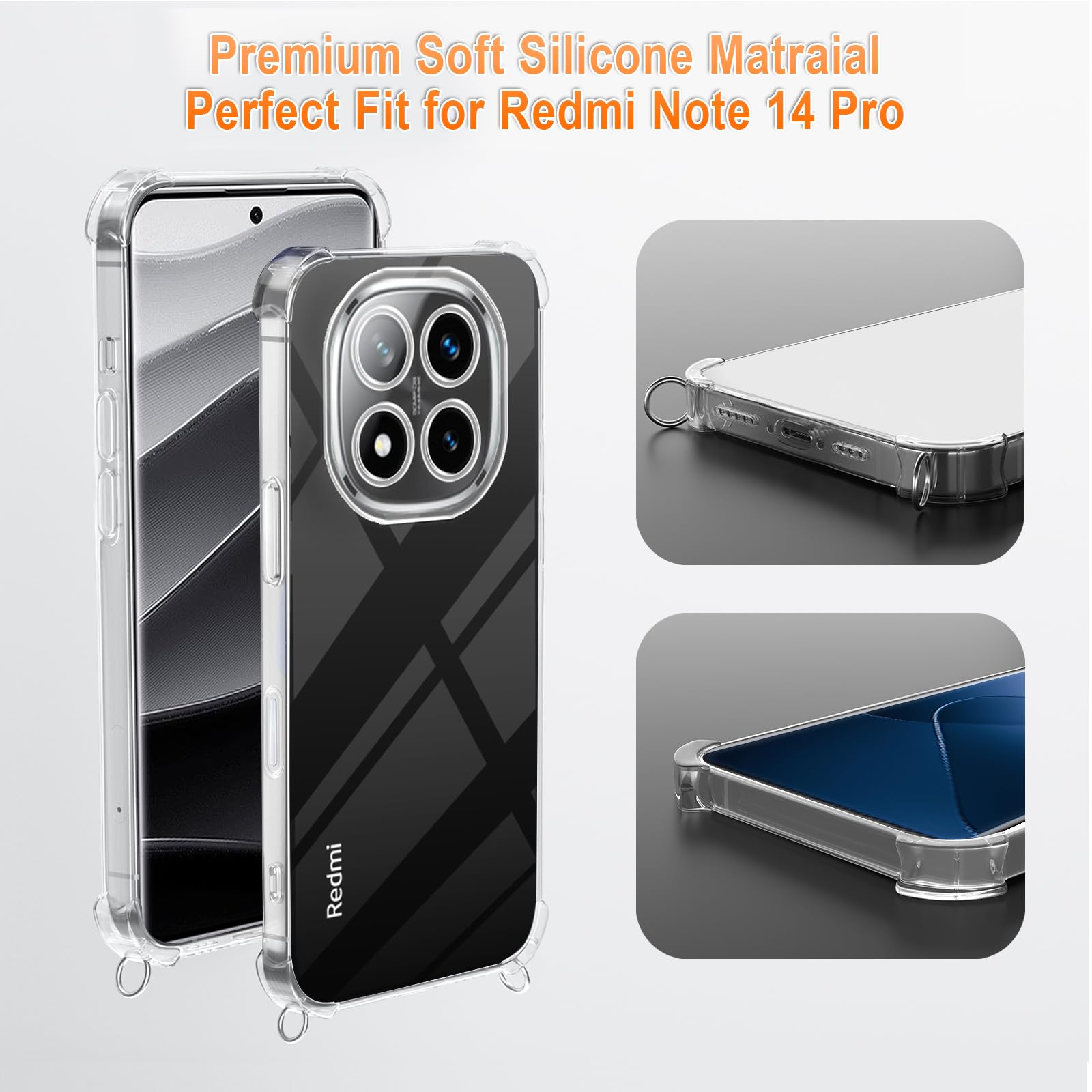 ISOI Funda Con Cuerda Para Realme 12 Pro 5G/12 Pro+ 5G/12 Pro Plus 5G, Carcasa Transparente TPU Suave Silicona Case Con Correa Colgante Ajustable Collar Correa De Cuello Cadena Cordón, Negro