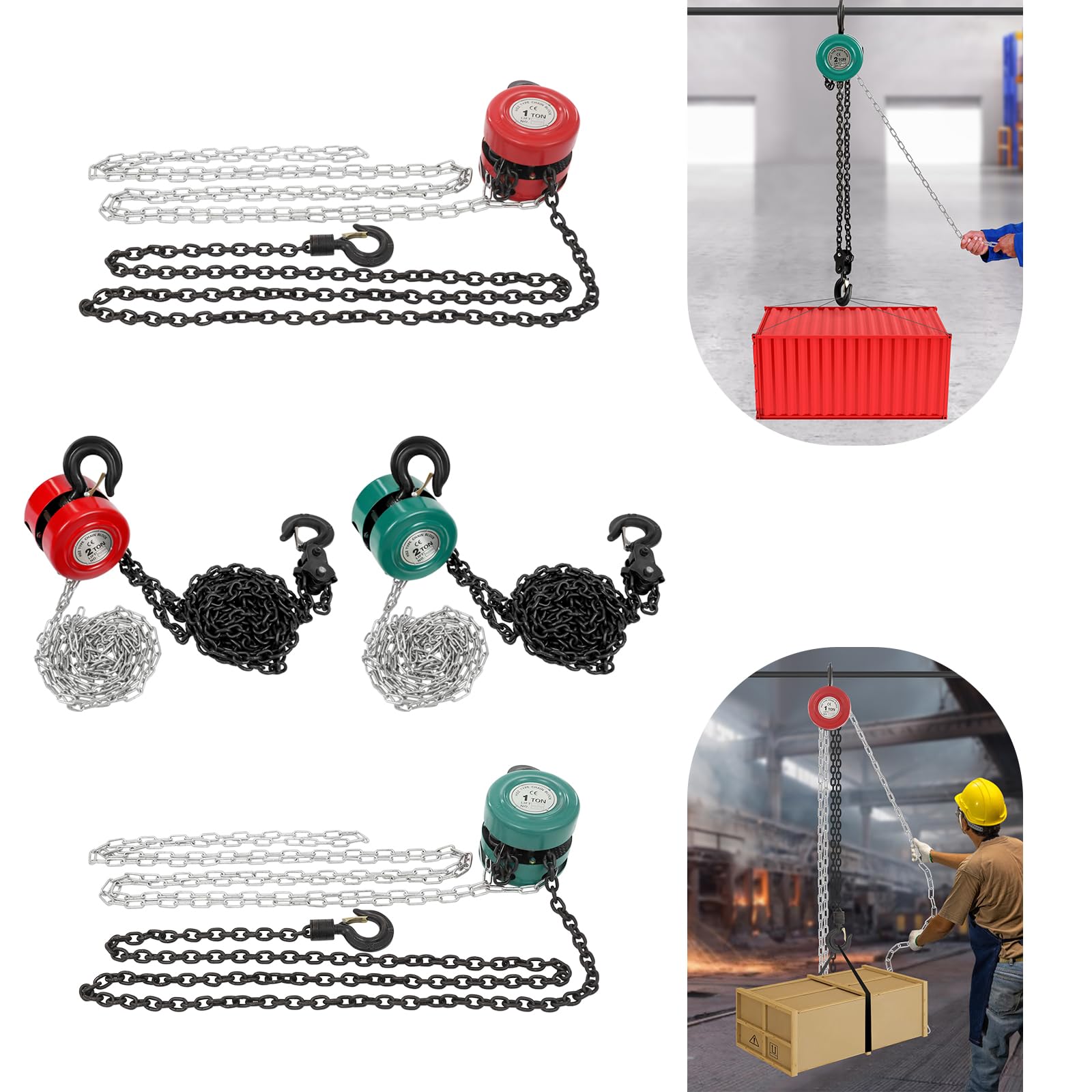 Paranco manuale a catena 2T capacità di carico, paranco a mano in acciaio al manganese e acciaio legato, gancio girevole a 360° con fusibile, dispositivo freno, altezza di sollevamento 3 m, resistente