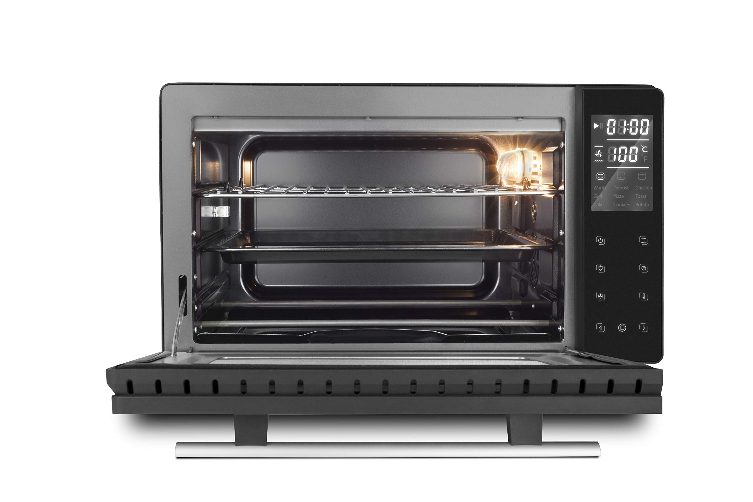 CASO TO26 Design Backofen Heißluft Drehspieß mit Motor Ober- und Unterhitze Mini-Backofen inkl. Pizzastein