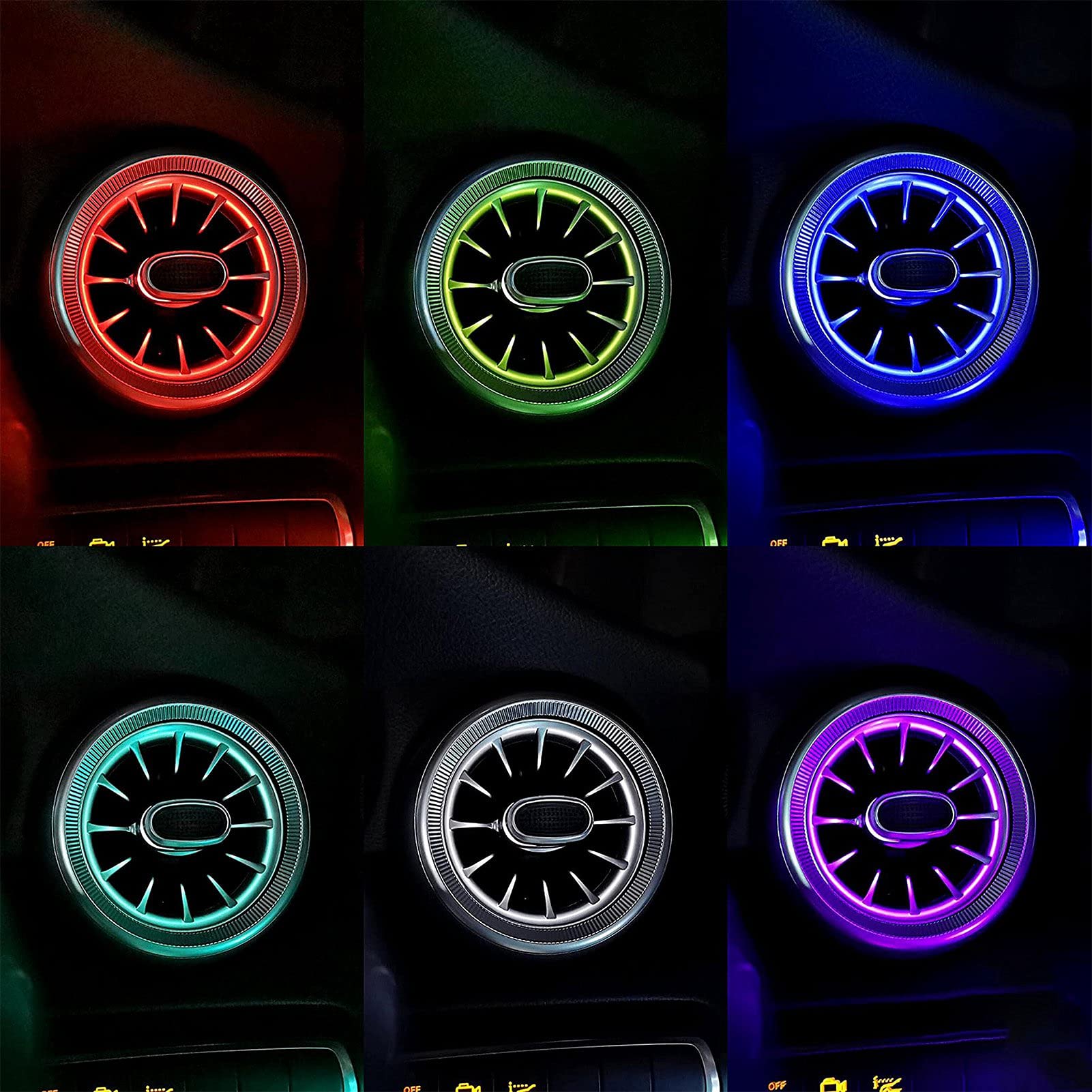 Amazon | Akozon 5個 フロントLEDタービンエアベントキット 64色