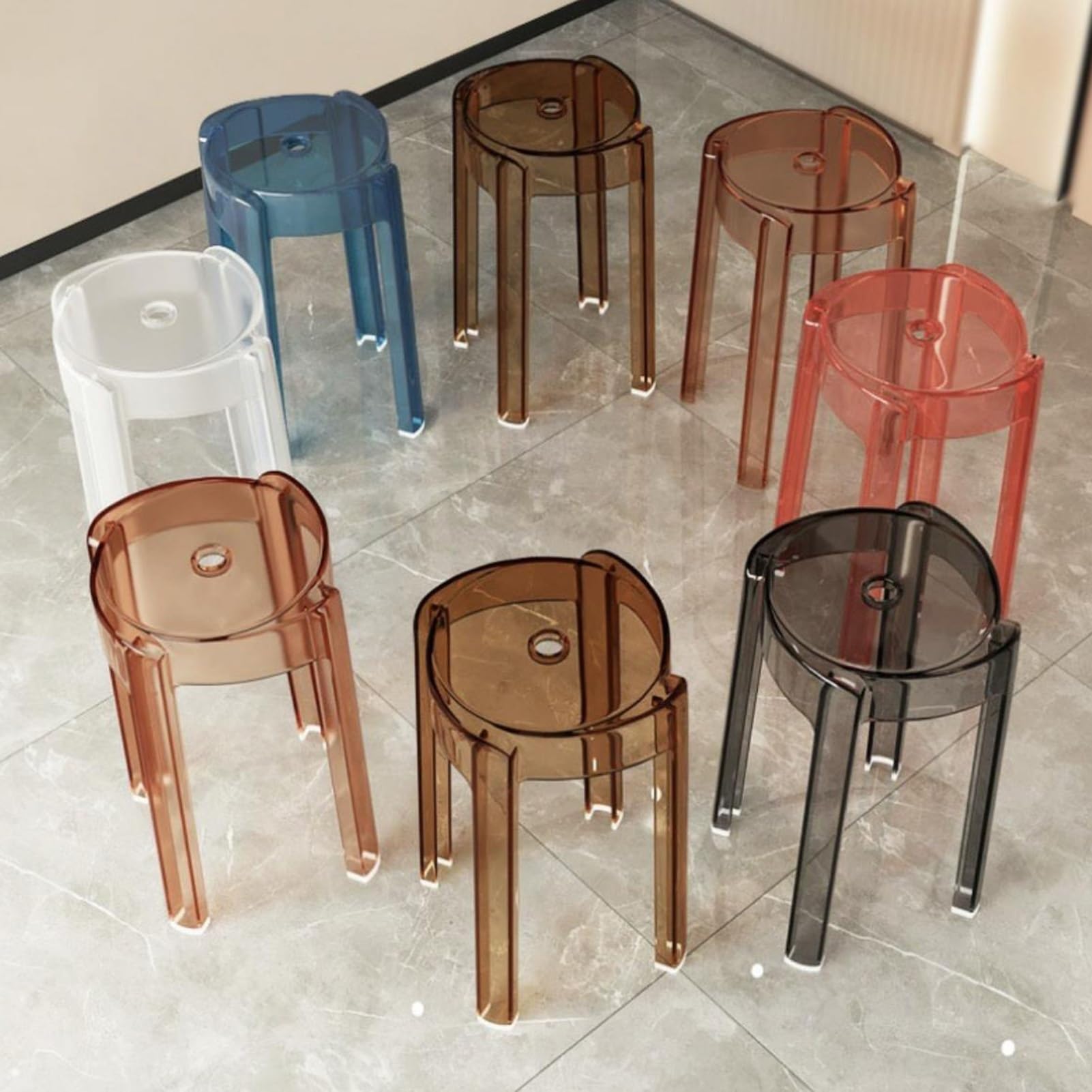 Barhocker aus Acryl, stapelbar, rückenfrei, modernes Design für Küche und Bad, Innenbereich, perfekt für Ess- und Duschbereiche