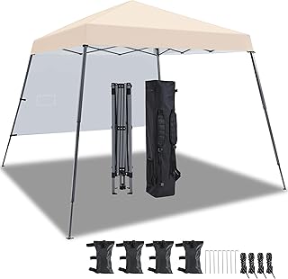Yaheetech Pop Up Gazebo 3x3M with 1 Side Panel, Portable Backpack Bag, 4 Sandbags, 4 Ropes & 8 Stakes, Slant Leg, Beige
