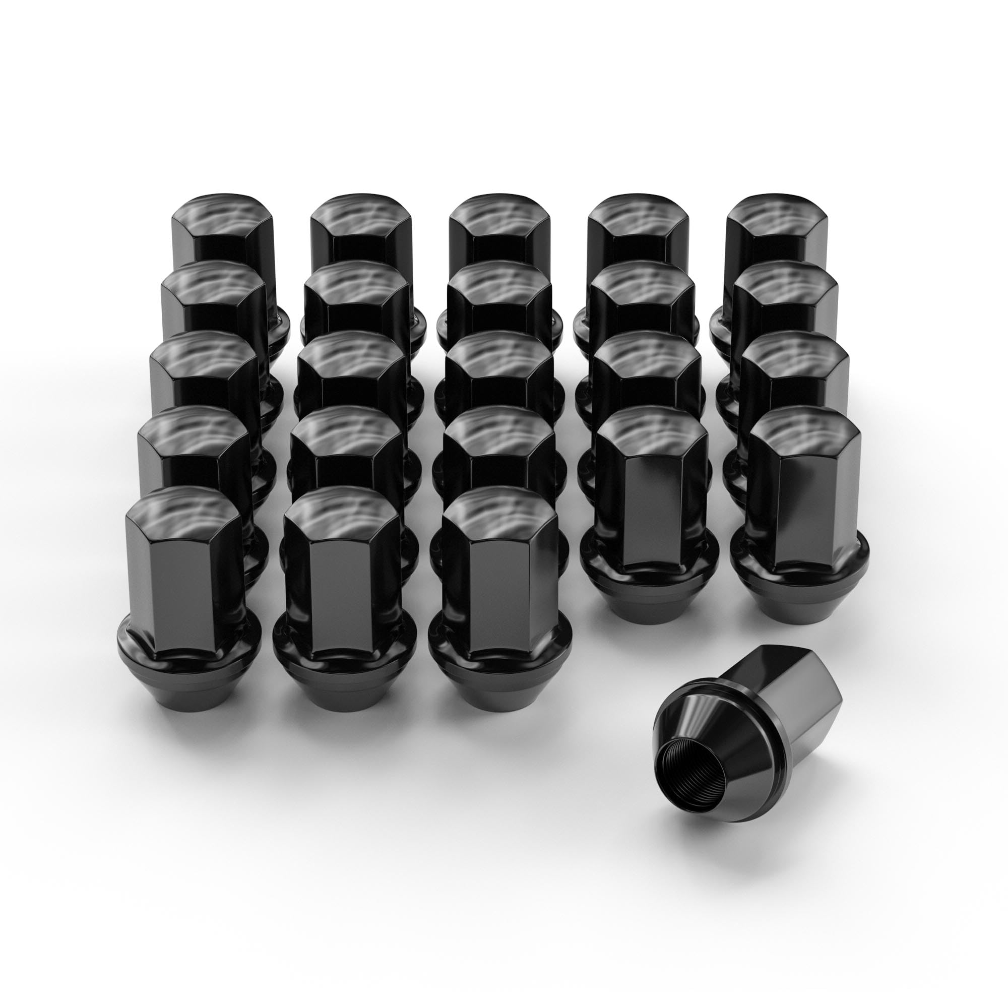 24pcs M14x1.5 Wheel Lug Nuts, OEM Factory Style Large Acorn Seat One-Piece Lug Nuts, 7/8" Hex 60 Degree Conical Seat Black Finish for 2008+ Chevy Silverado Sierra 1500