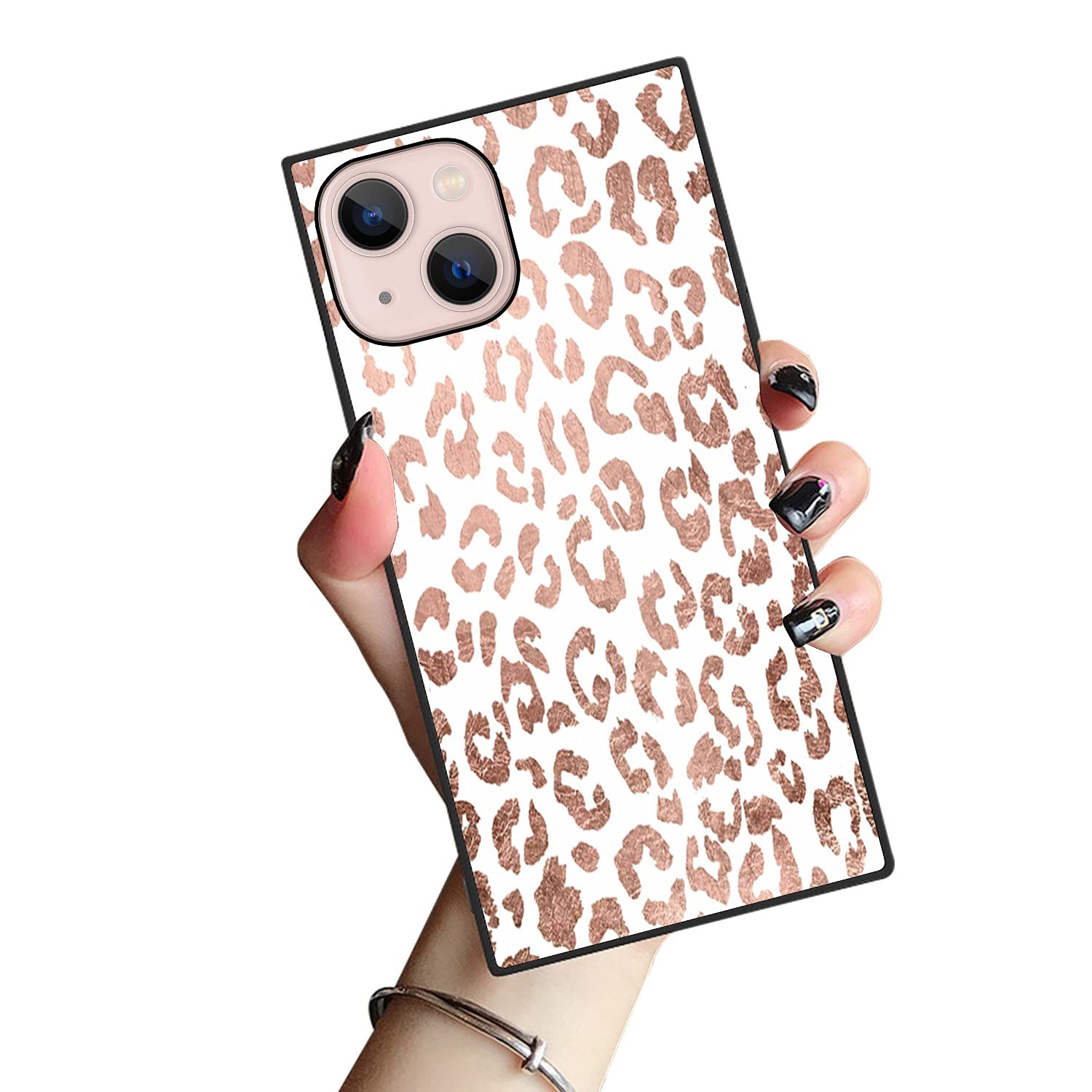 Luxury Square iPhone 13 Pro Max Case,Modern Stylish Hand Drawn Rose Gold Leopard Print Elegant Soft Shock Protection Case Cover Compatible iPhone 13 Pro Max Case （6.7inch）