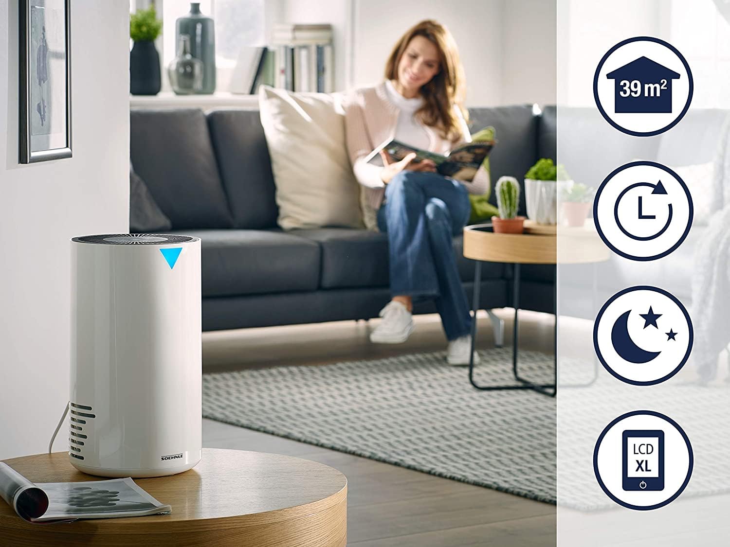Soehnle Airfresh Clean 300 Purificatore d'aria per la protezione da allergeni, Deumidificatore efficace, Depuratore aria adatto a soggetti allergici