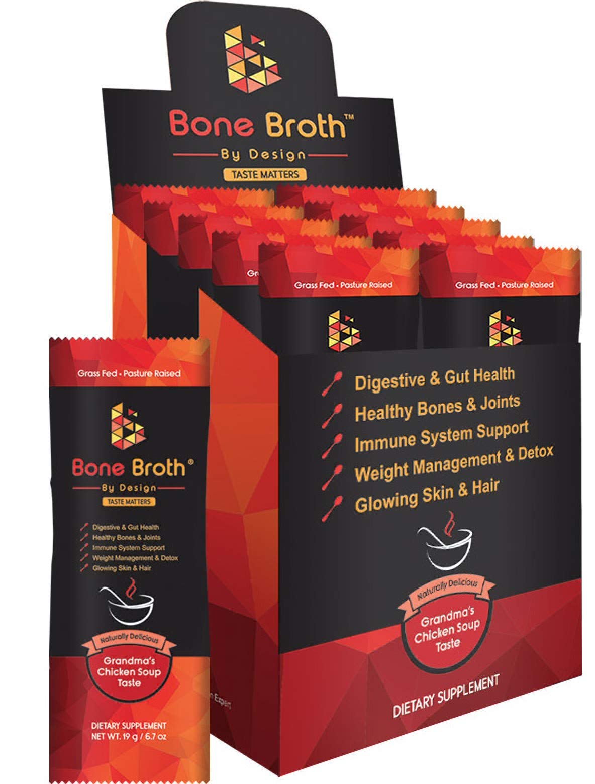 Bone Broth Grass FED Beef • 10 Sachets • Grandma Chicken Soup Natural Flavor • Paleo • Ketogenic • Non-GMO • Broth by Design