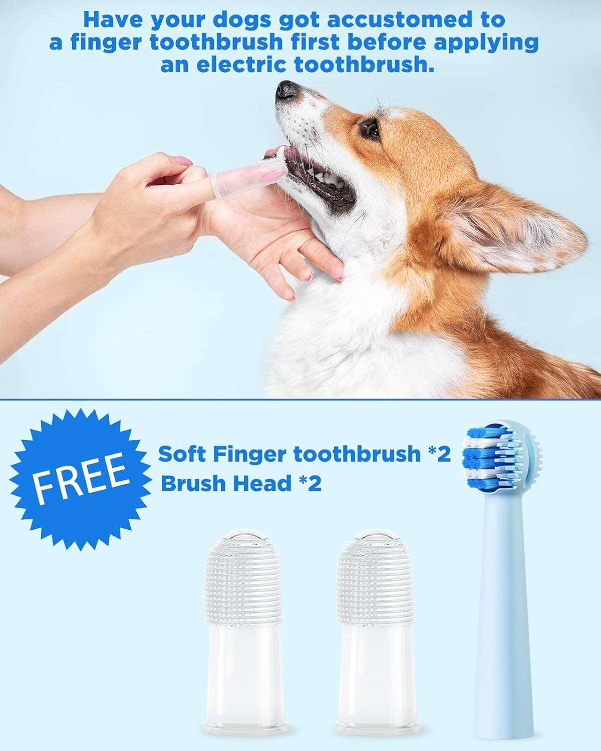 Dog Electric Toothbrush, Pet Toothbrush with 3 Modes, 2 Soft Finger Brushes 1 Replacement Head, Easy Teeth Cleaning Perfect for M&L Size Dog, Pet Dental Care Kit, Addition Bad Breath Tartar, BPA Free : Pet Supplies