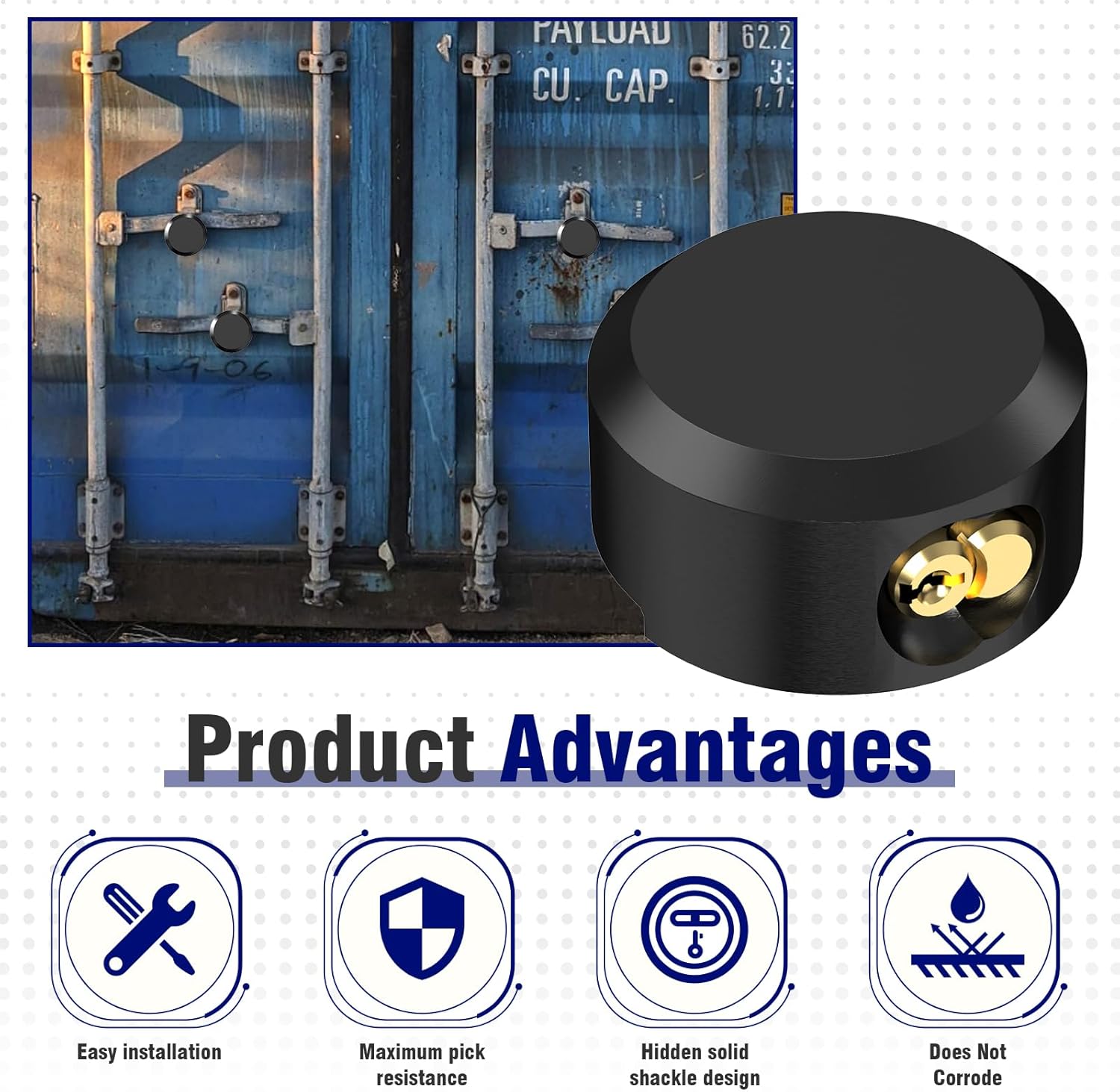 3 Pack Puck Locks for Trailers with Keyed Alike, 2-7/8 Inch Heavy Duty Hidden Shackle Padlocks, Outdoor Padlocks for Moving Trucks & Vans, 6 Keys Included, Black