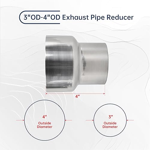 Miniatura 3 de BATONECO Tubo de escape OD de 3 pulgadas a diámetro exterior de 4 pulgadas a tubo de componente, reductor de adaptador de tubo de 3 pulgadas de