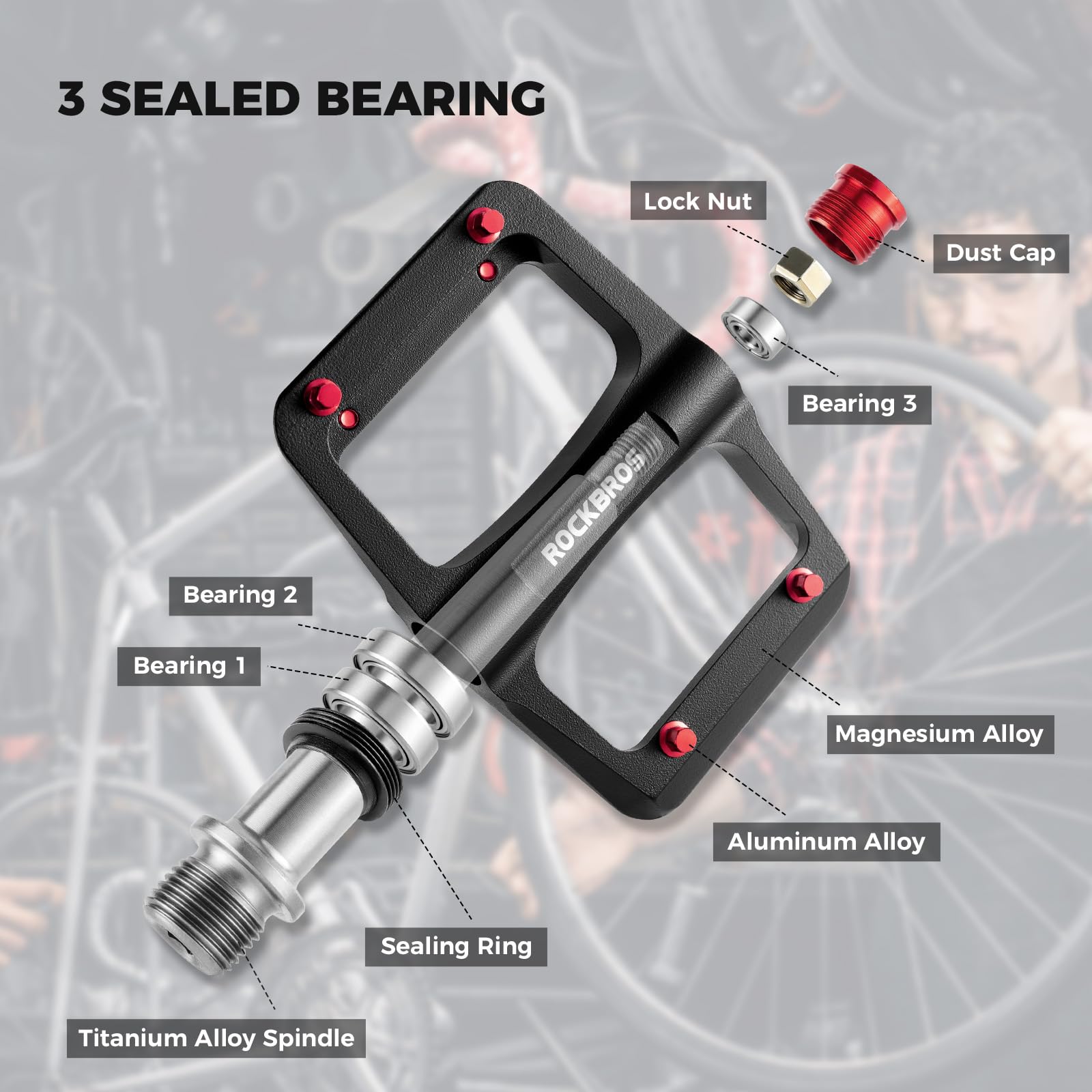 ROCKBROS MTB & Rennrad Pedale – Ultraleichte Magnesium-Flachpedale, 171 G/Paar, 3-fach Gelagert, Rutschfeste Alu-Pins, Für Faltrad & Gravel ROCKBROS MTB & Rennrad Pedale – Ultraleichte Magnesium-Flachpedale, 171 G/Paar, 3-fach Gelagert, Rutschfeste Alu-Pins, Für Faltrad & Gravel