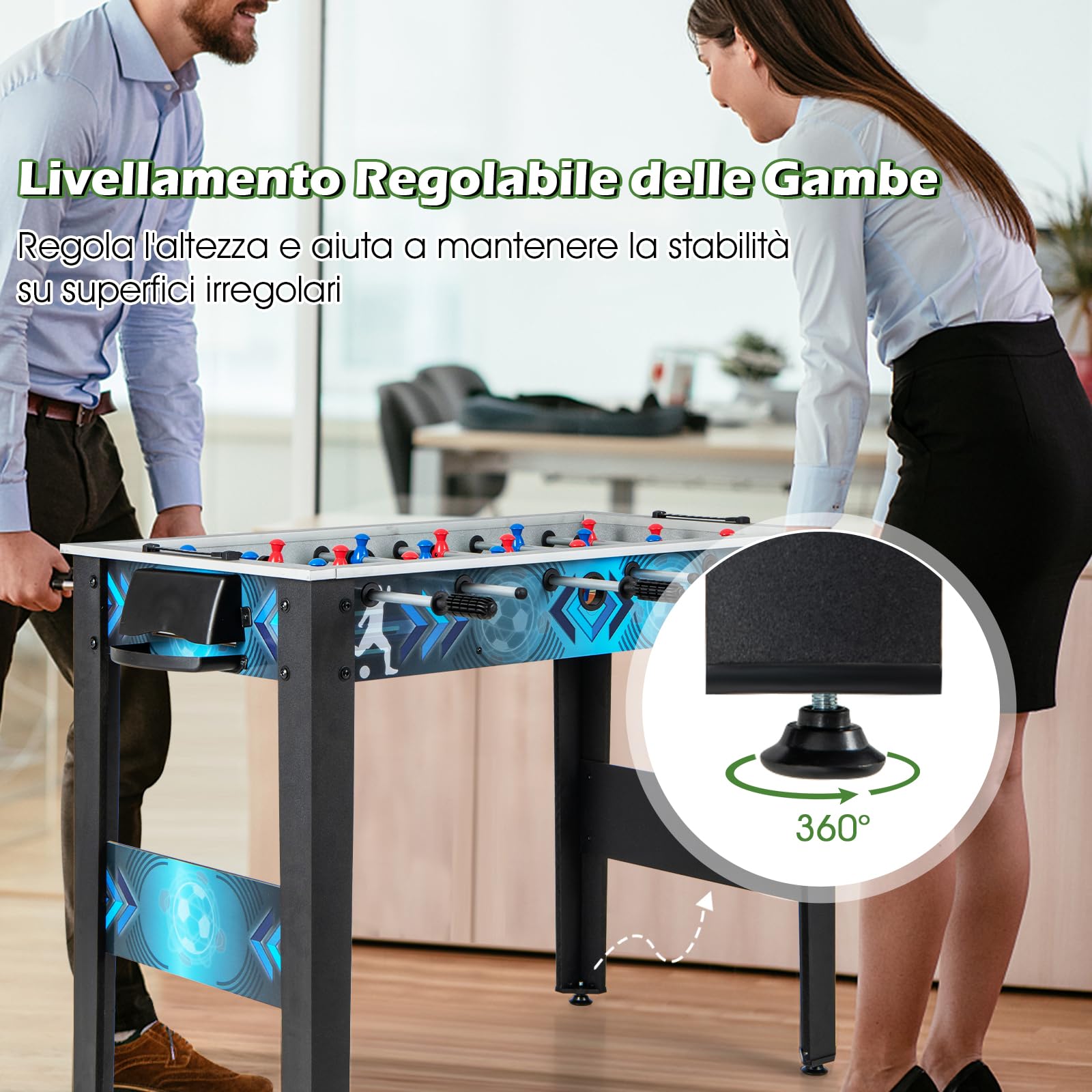 GYMAX Set da Gioco Calcio Balilla, Tavolo da Calcio con 2 Palloni, Manico Liscia, 18 Giocatori, Campo da Calcio, Tavolo da Calcio per Adulti e Bambini per Attività Familiari, Competizione di Gioco