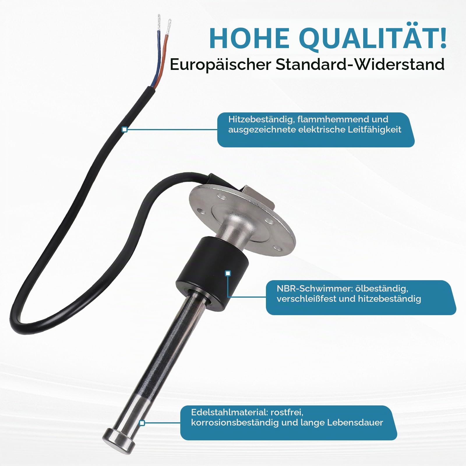 CPROSP Füllstandssensor 200mm, Kraftstoffstandssensor 0-190 Ohm, Edelstahl-Kraftstoffsendeeinheit, Wasserstandsanzeige-Sensor, Autokraftstoffwasserstandsensor, Tankgeber für Yachten, Wohnmobile