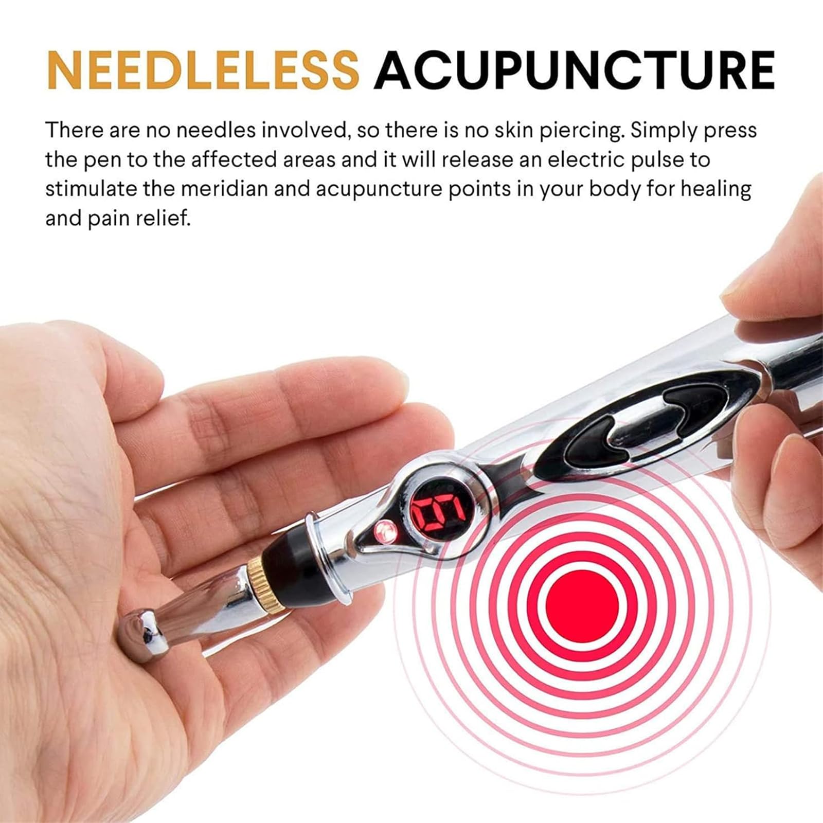 Pluma De Acupuntura Electrónica, Máquina De Acupuntura Láser De Meridianos Eléctricos con 3 Cabezales De Masaje, Ajustes De Intensidad De 9 Niveles para Aliviar El Dolor Corporal