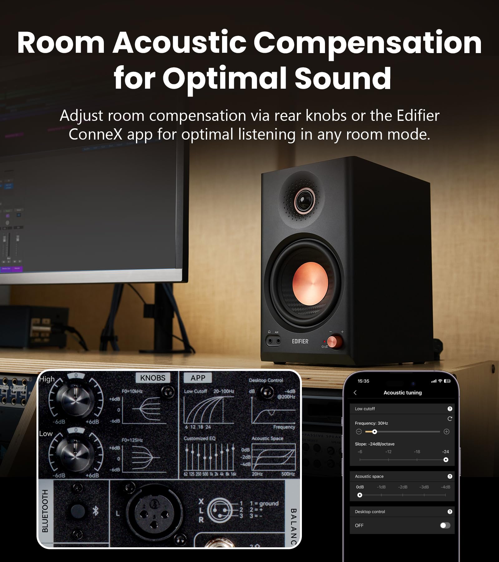 Edifier MR4.5 aktive Studio-Lautsprecher | Hi-Res Monitor 80 Watt | XLR, TRS, RCA + AUX | Bluetooth 6.0 Multipoint | LDAC-Wireless 24 bit/96 kHz | ConneX-App | EQ + Front-Regler (Schwarz)