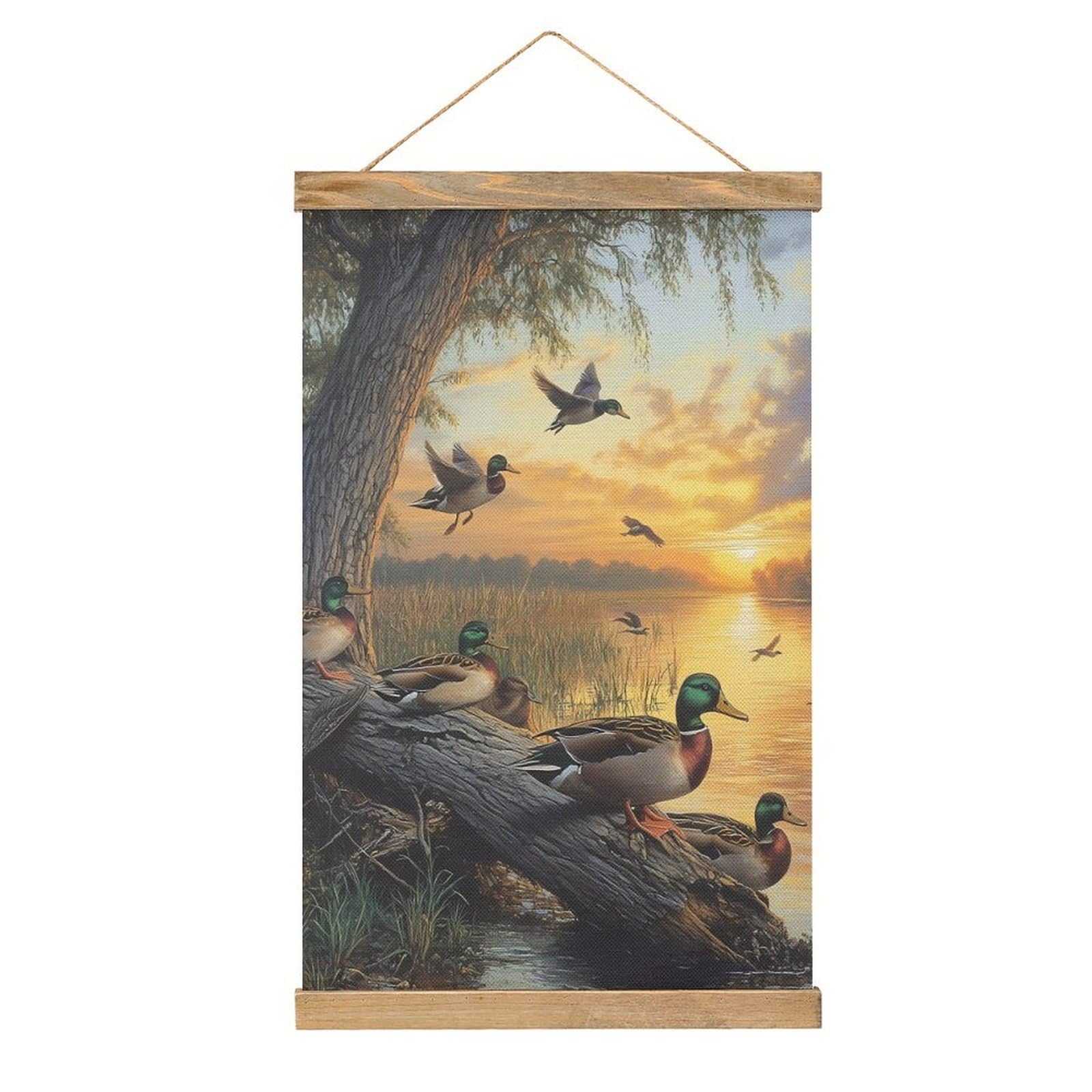 CGSBNGHA Mallard Ducks Lake Wall Art Prints Linen Hanging Painting Scroll Paintings Pictures Decor for Home