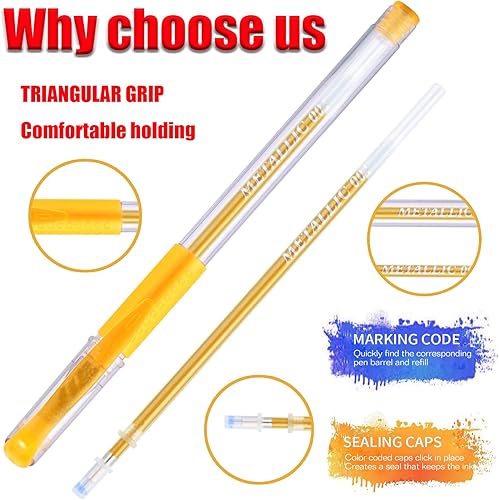 Miniatura 3 de Paquete de 48 bolígrafos de gel amarillo y naranja, 24 bolígrafos de gel de colores con 24 repuestos, 40% más de tinta para escribir suavemente para