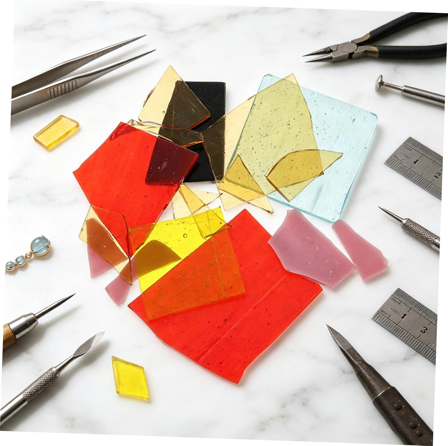 Iridescent Fused Glass Pieces for DIY Jewelry and Crafts 50g