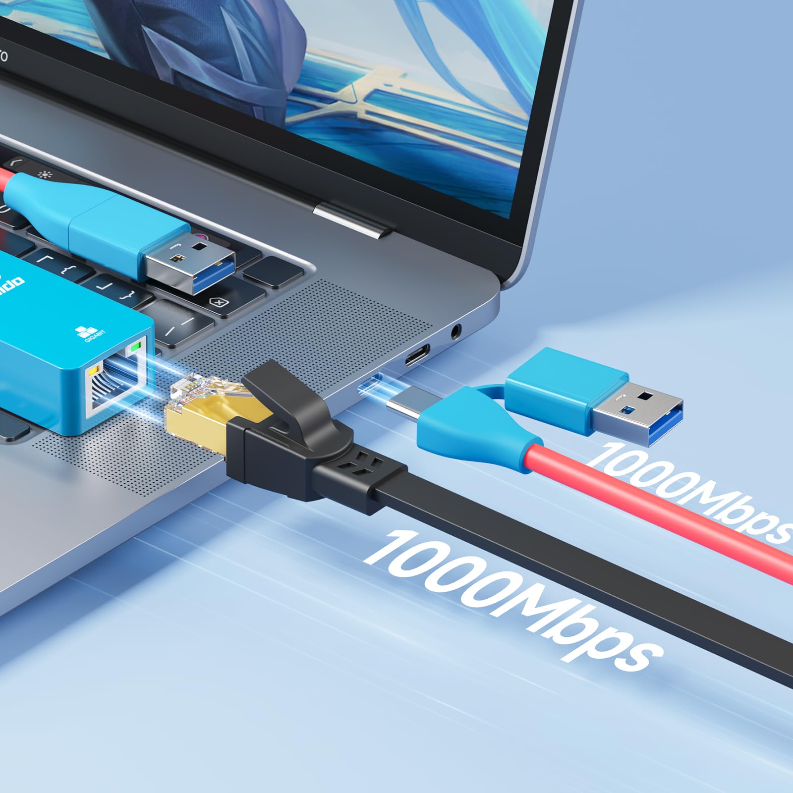 JEMDO Ethernet Adapter,1000Mbps with 2-in-1 USB C/USB 3.0?Gigabit RJ45 LAN Network Adapter?Compatible with Nintendo Switch?Laptop?MacBook?Mac OS?Linux?Android?iOS and More