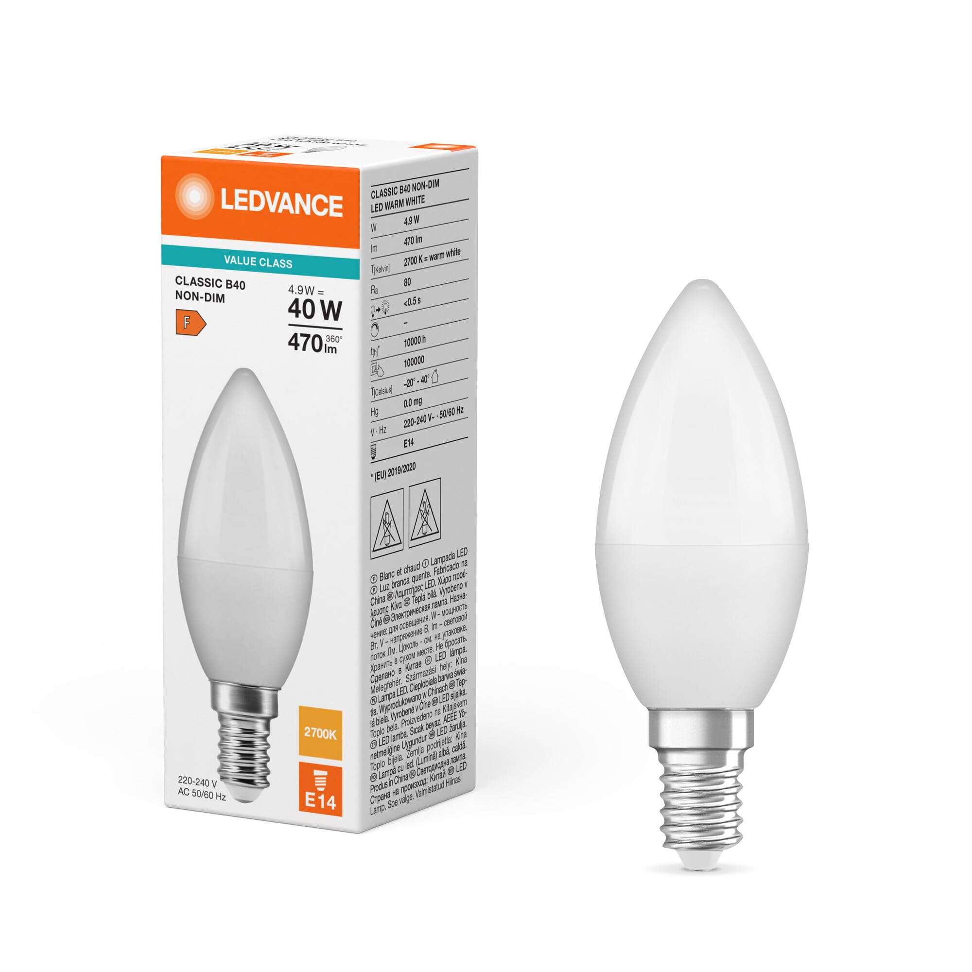 Ledvance Light Led Value Candle 4.9W (40W Eqv.) E14 2700K Frosted