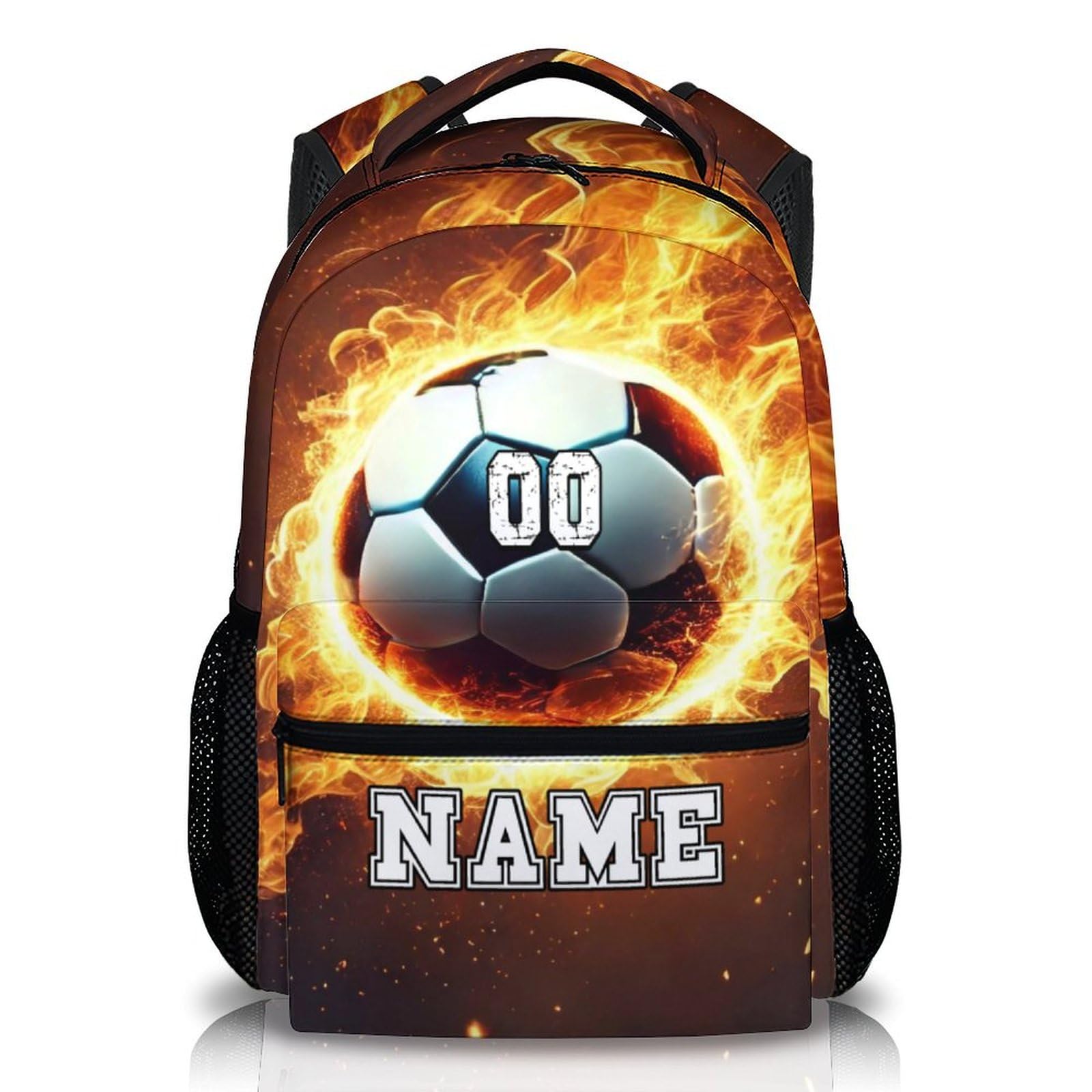 GIHSWE Soccer School Backpacks, Custom 17" Sports Back to School Bookbag Gifts for Kids Boys Students, Personalized Soccer Bookbag with Adjustable
