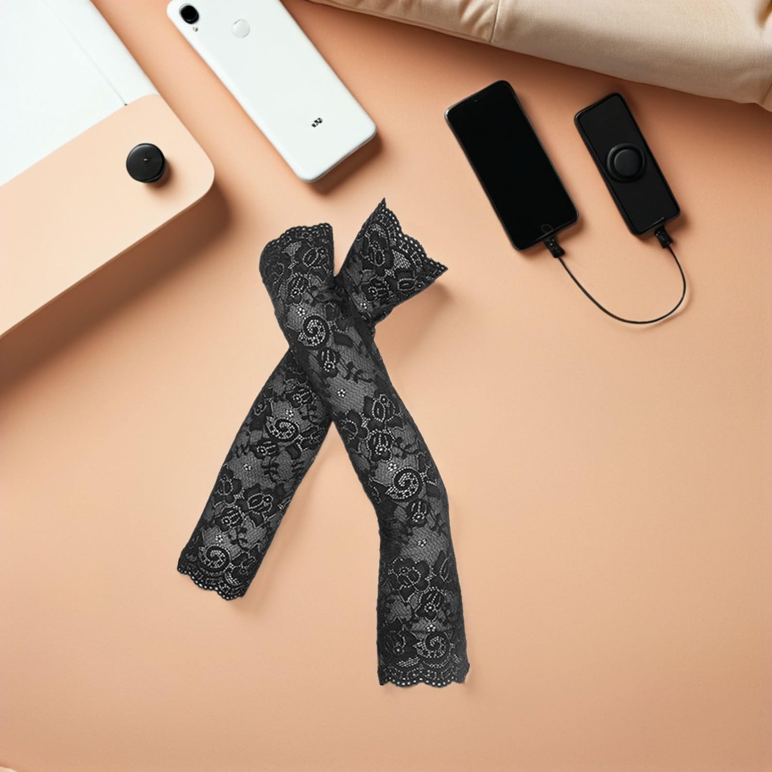 ABOOFAN 3 Paires de Manches de Bras en Dentelle D'été Longs sans Doigts Protège-Coudes Couvre-Cicatrice pour Femmes Noir Blanc Peachpink