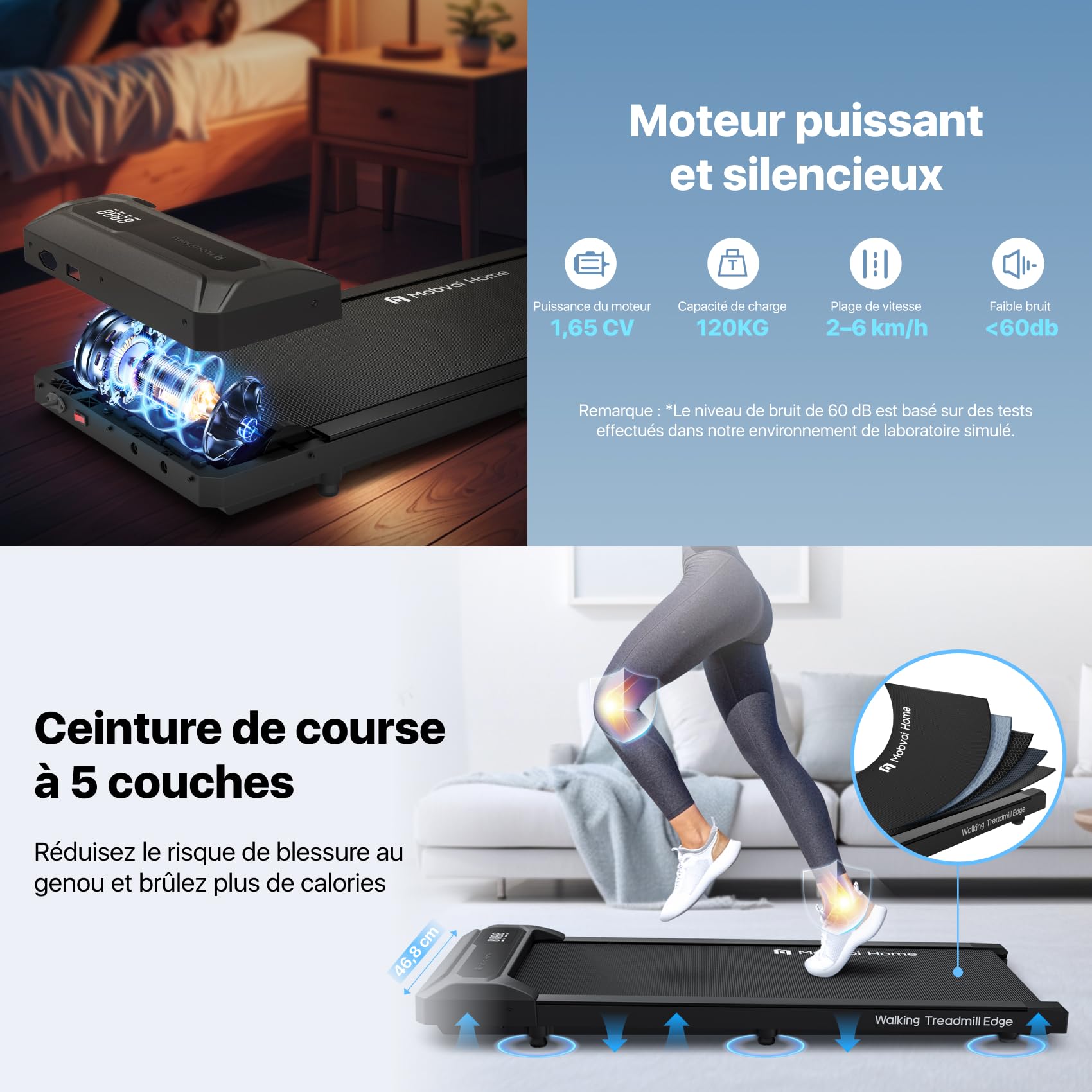 Mobvoi Tapis De Course Smart AI avec App TicSports - Portable Maison/Bureau - Vitesse 6km/h - LED + Télécommande - Marche/Jogging/Course