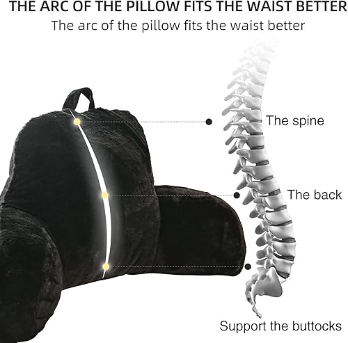 Miniatura 5 de Aimuan Almohada de lectura para descansar en la cama, almohada grande para adultos con respaldo y brazos para sentarse en la cama, cojín inclinado,