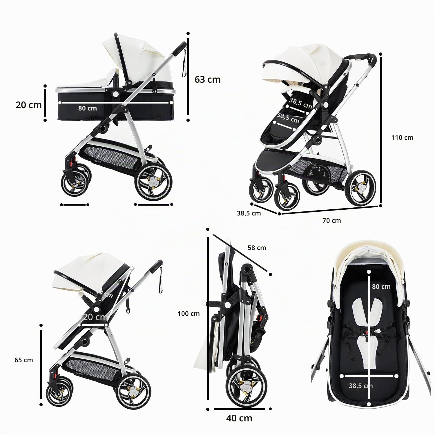 Cuoi Passeggino Combinato 3 in 1, Passeggini Cittadini Con Seggiolino Auto ECE R129, Passeggino Portatile Pieghevole In Un Clicco, Navicella Flessibile Convertibile Telaio In Alluminio Per