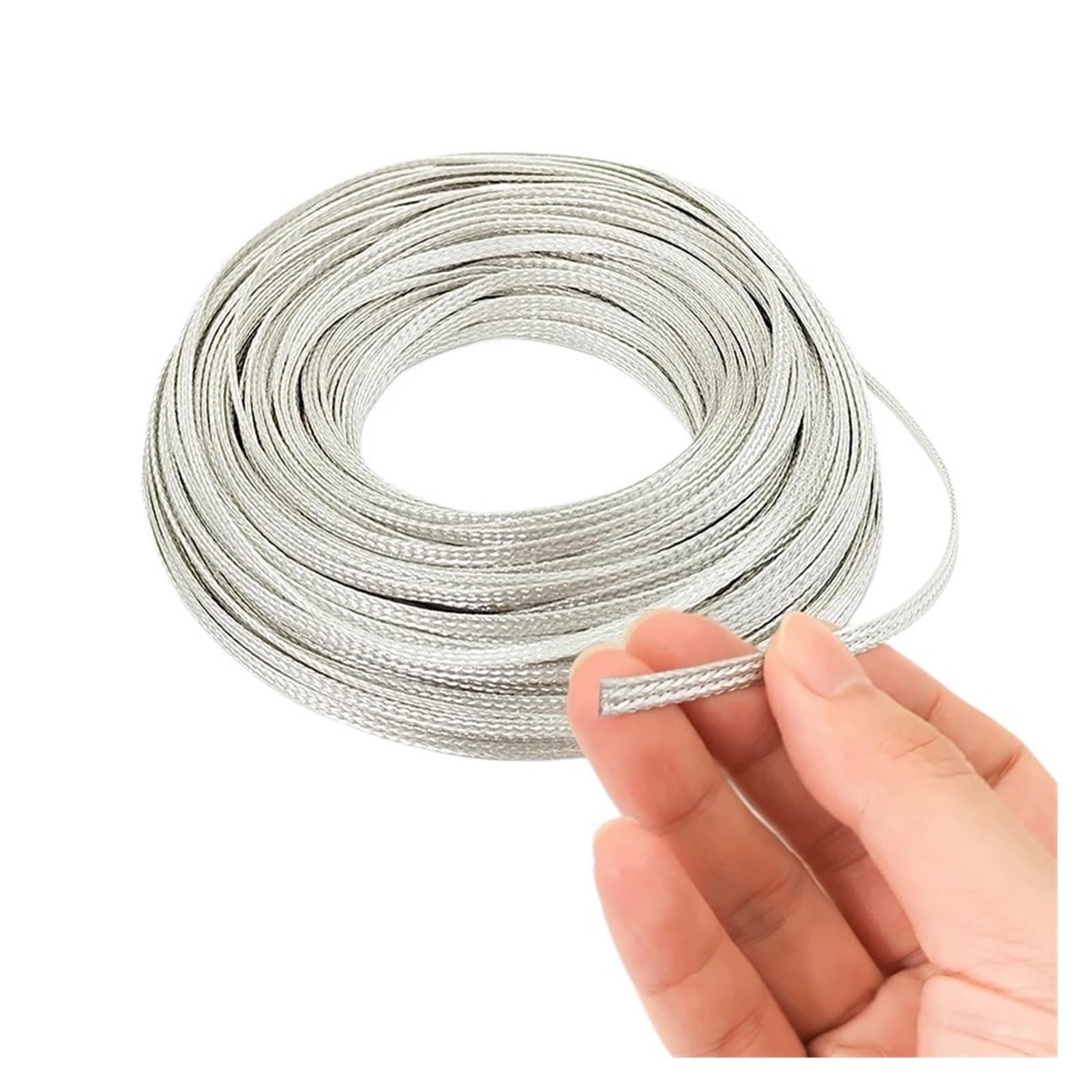 Płaski miedziany pleciony kabel 1 szt., 5 m, ekranowanie elektromagnetyczne, posrebrzana tuleja, ID 2/4/6/8/10/12/16/20/25 mm kabel sygnałowy, ochrona przed zakłóceniami, rękaw (16 mm)